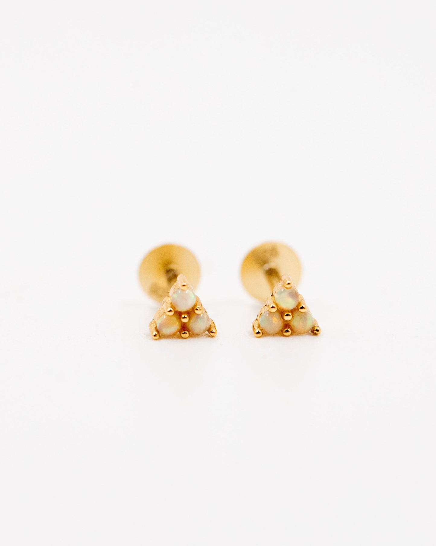Gold and Opal trio threaded studs for piercings