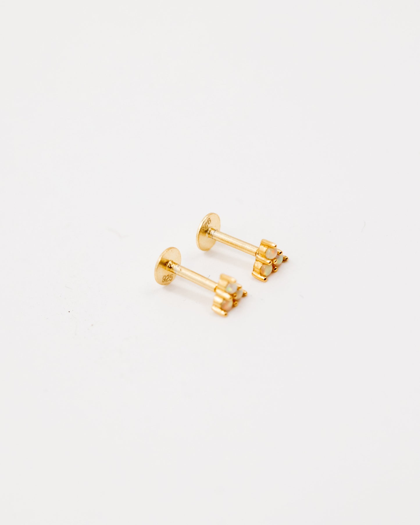 Gold and Opal trio threaded studs for piercings