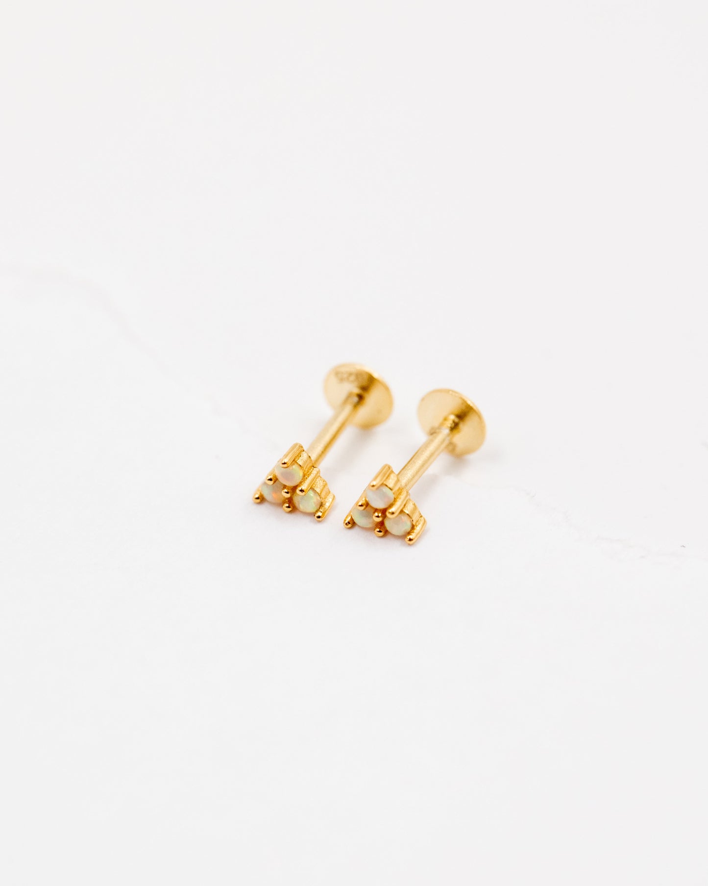 Gold and Opal trio threaded studs for piercings
