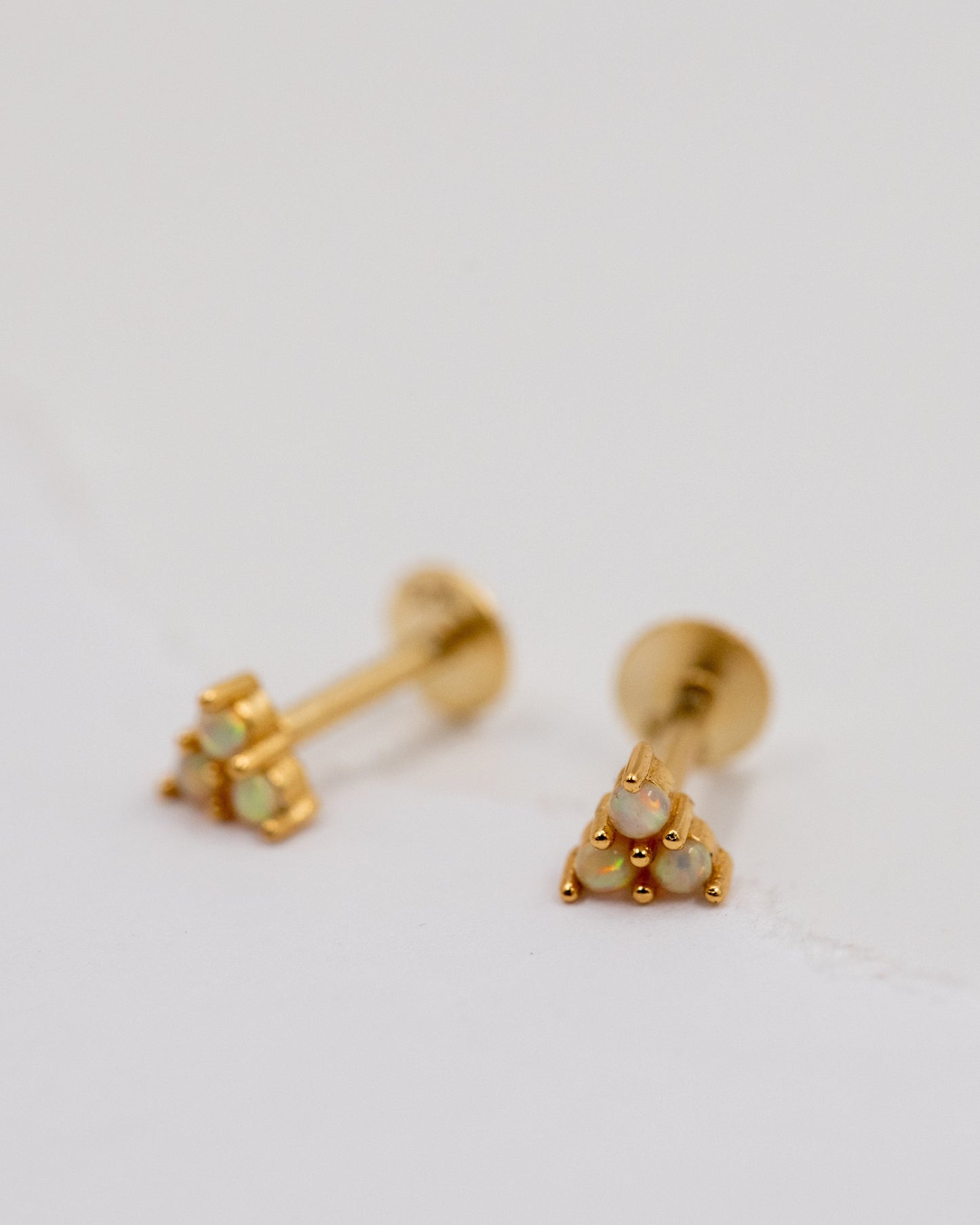 Gold and Opal trio threaded studs for piercings