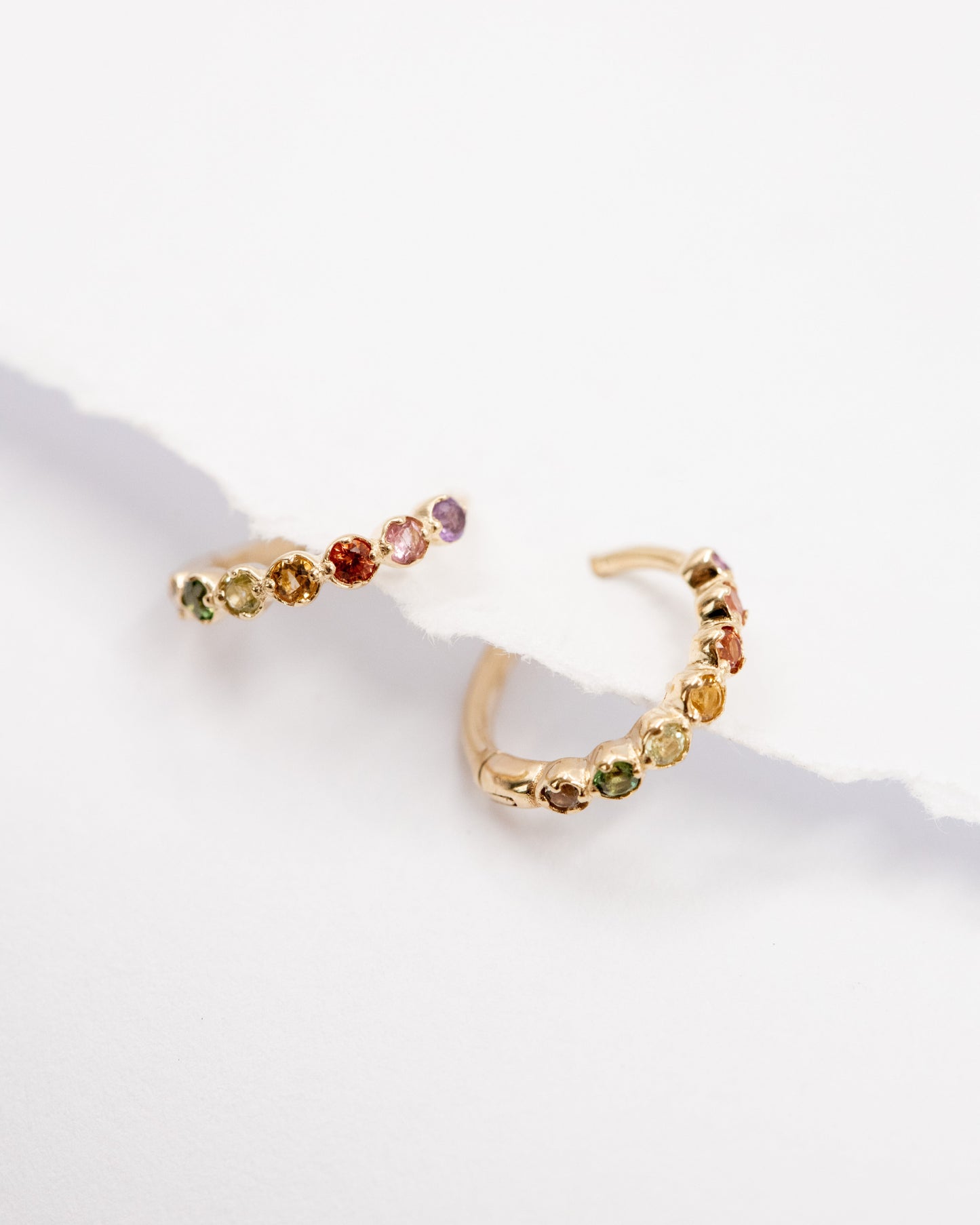 9kt gold Rainbow Huggie Earrings