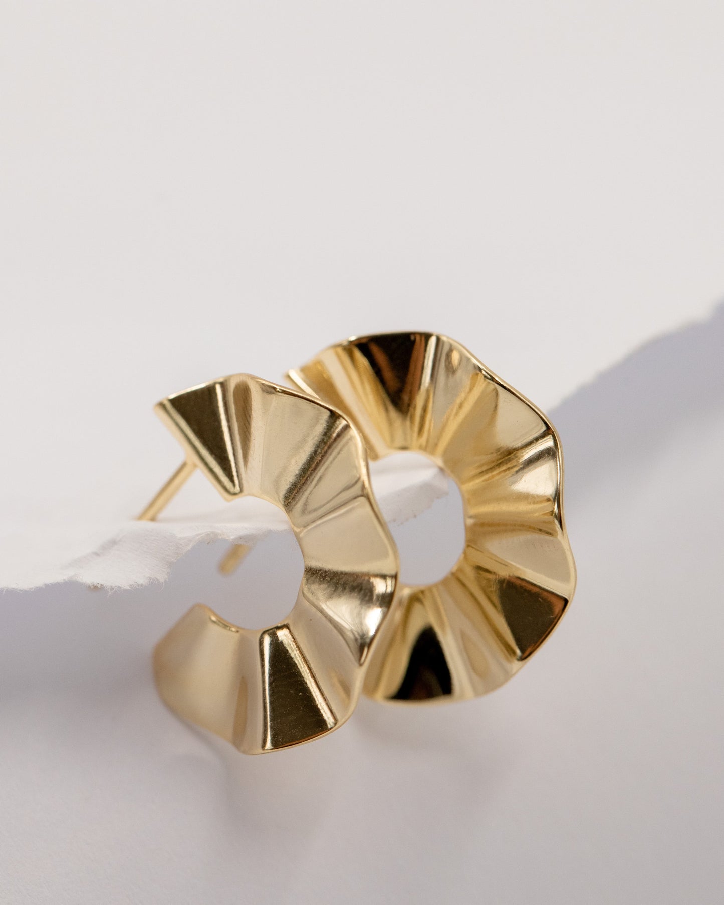 Gold Crinkle Cut Hoops Earrings