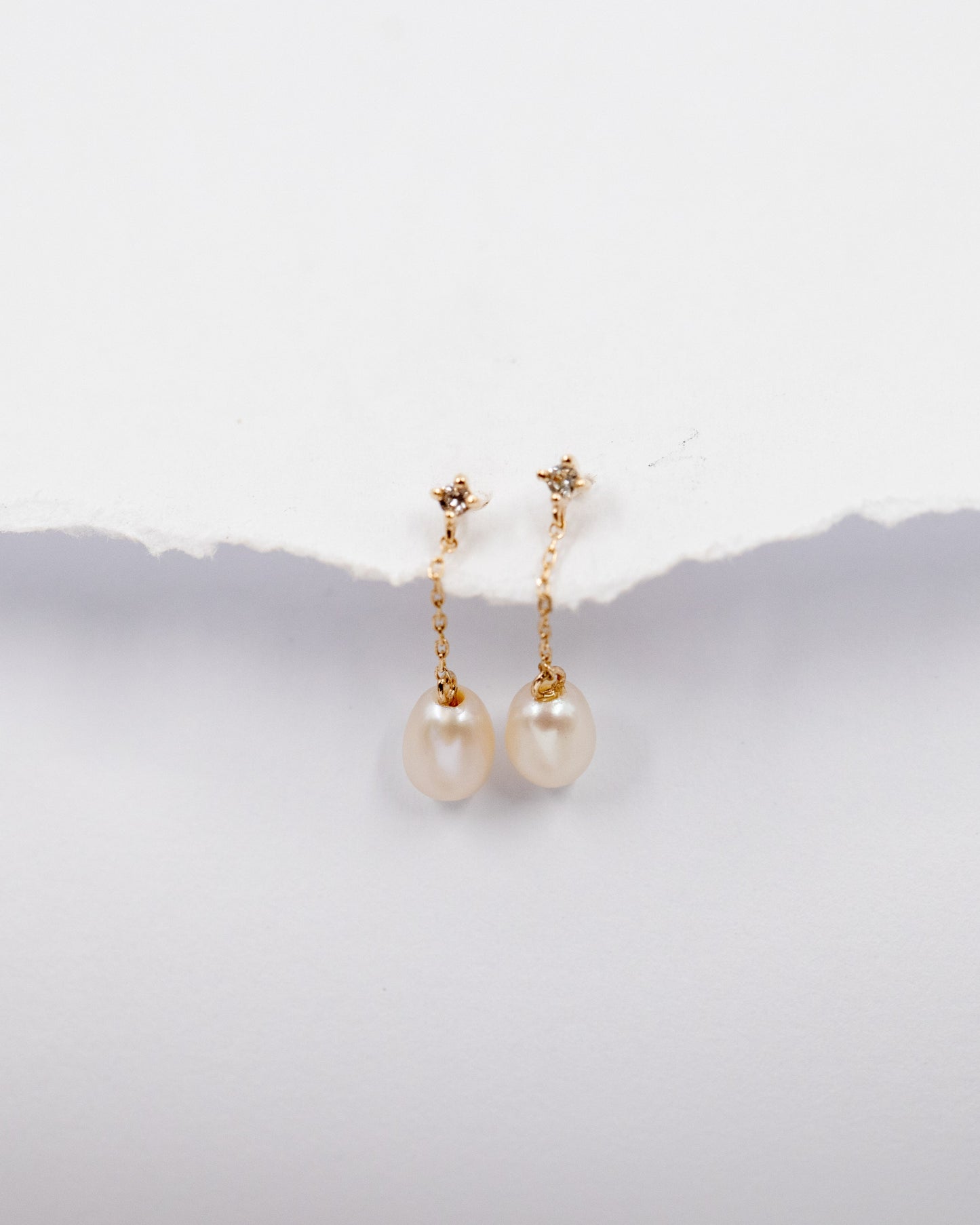14kt gold Chain Pearl Hoops La Kaiser Jewelry