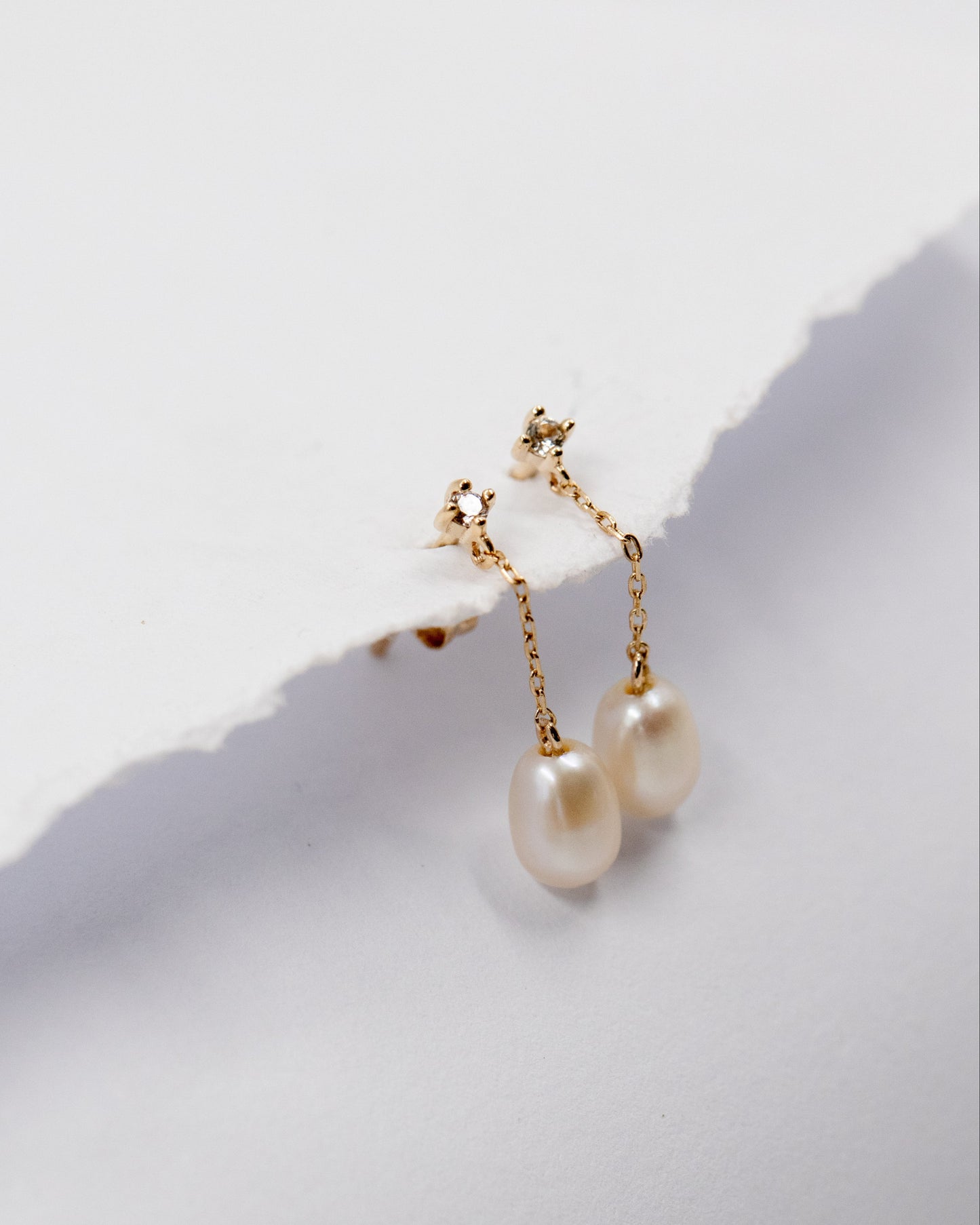 14kt gold Chain Pearl Hoops La Kaiser Jewelry