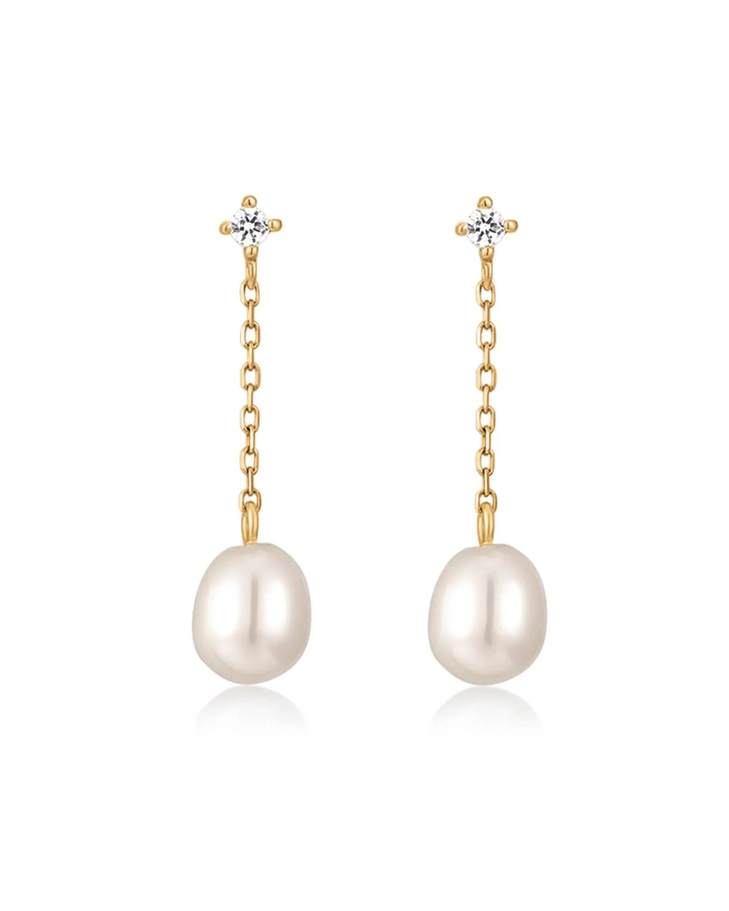 14kt gold Chain Pearl Hoops La Kaiser Jewelry