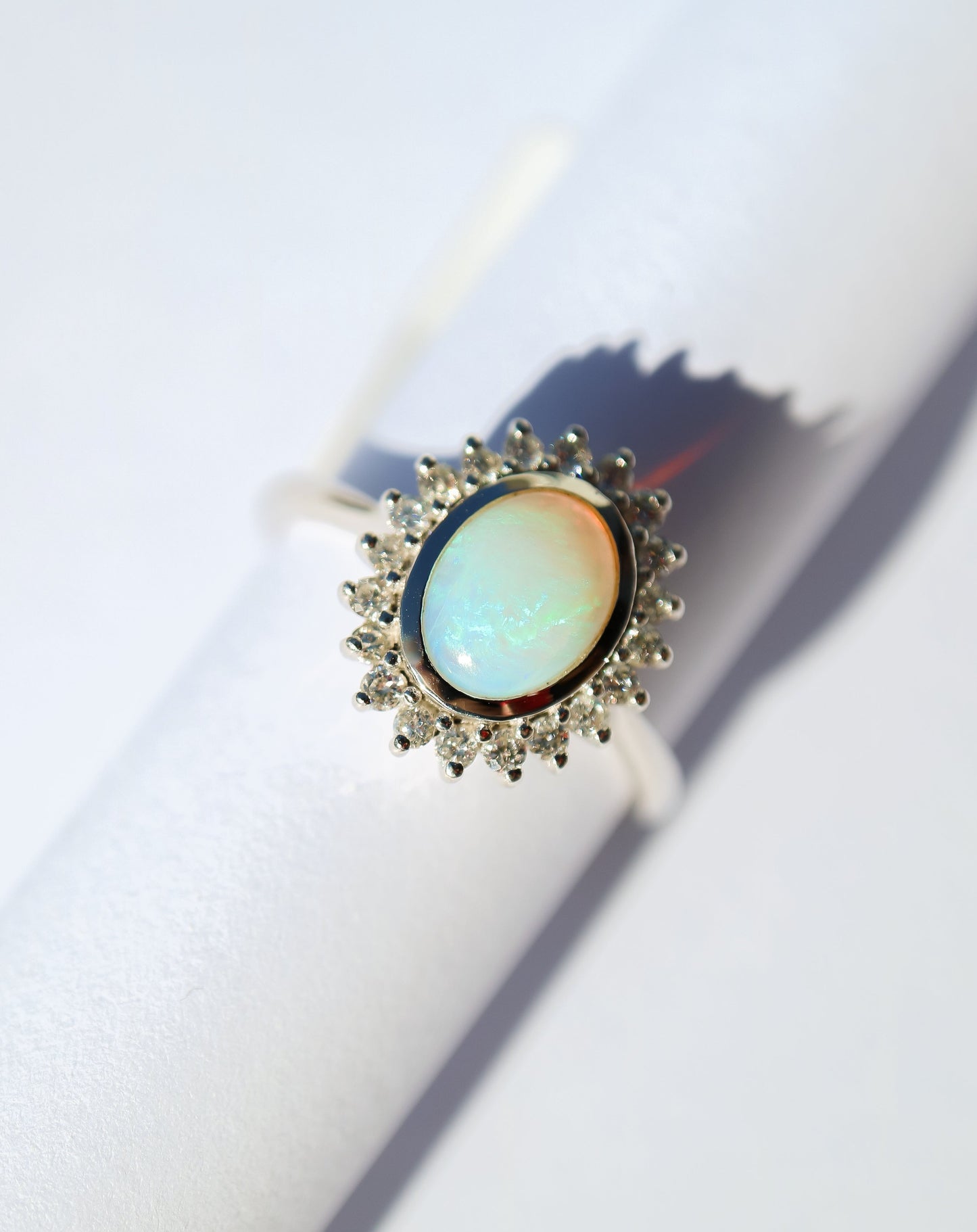 9ct white gold opal and diamond statement ring