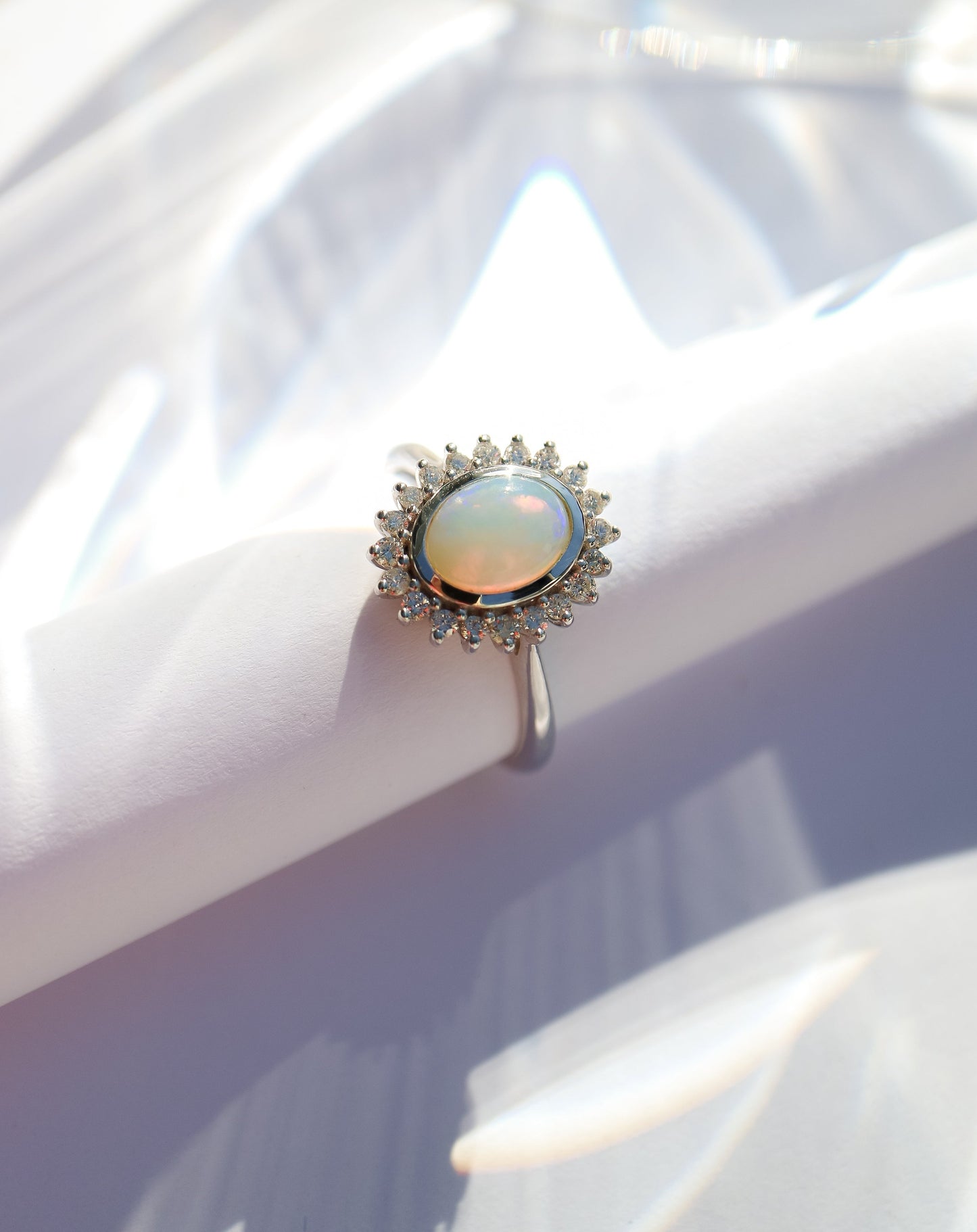 9ct white gold opal and diamond statement ring
