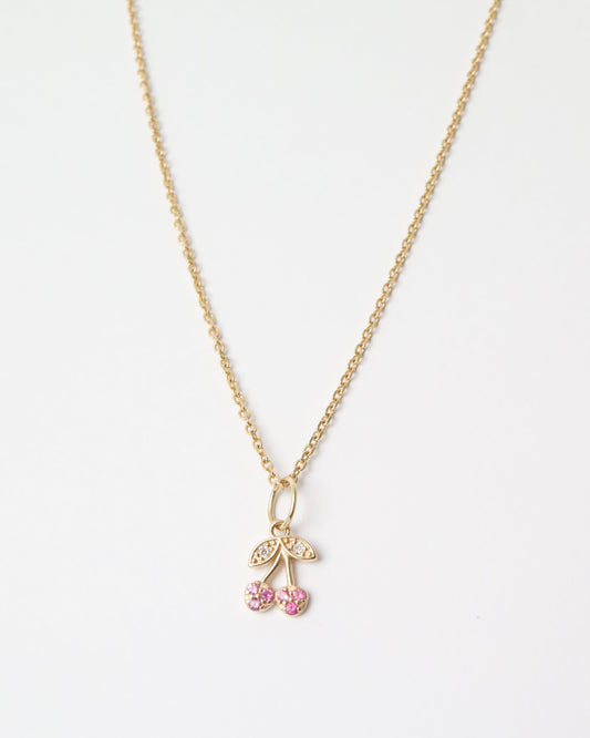 9ct gold Cherry Charm with rubies and diamonds on gold chain