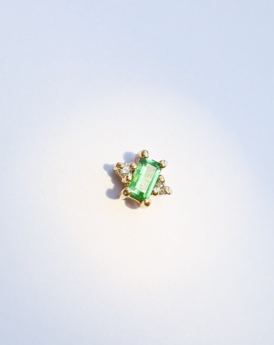 14kt Gold, Tsavorite and Diamond Diagonal Crown Stud