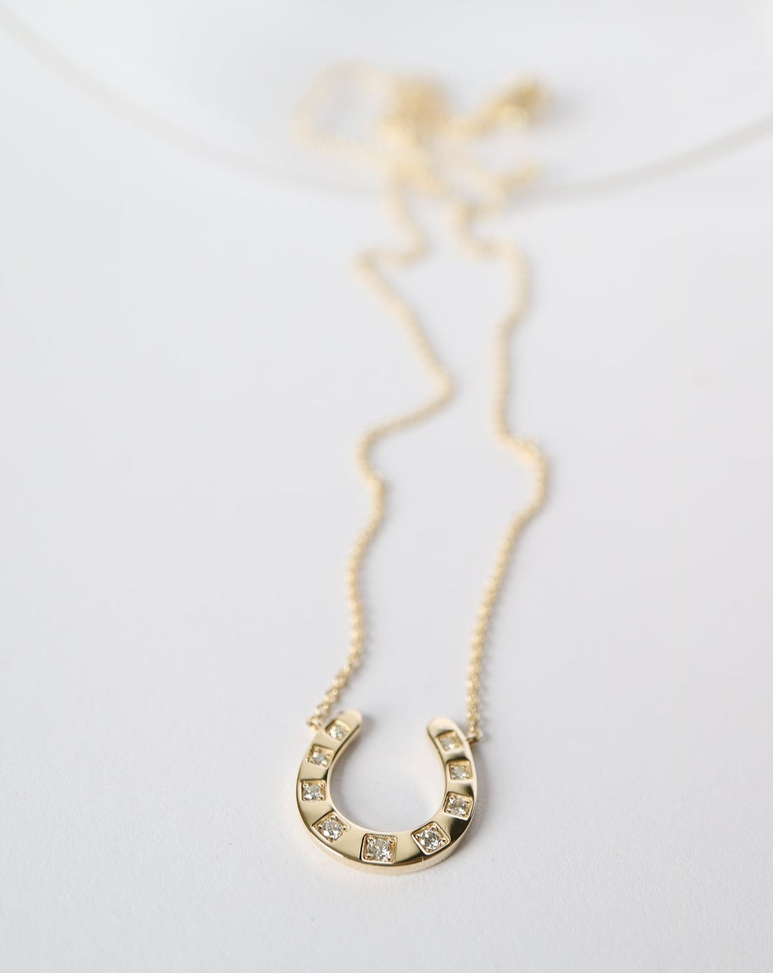 9kt gold and lab grown diamond horseshoe luck pendant necklace