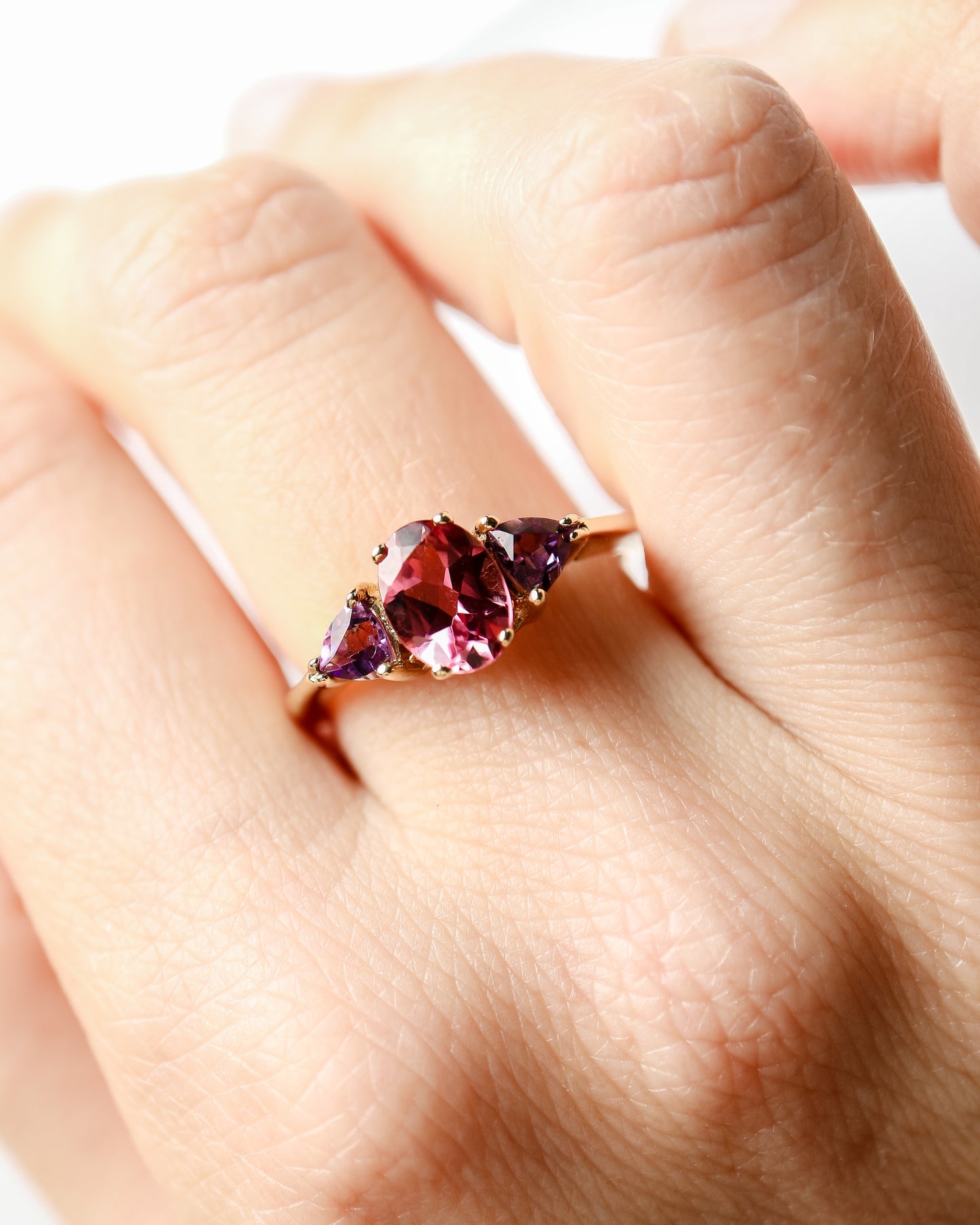 9ct gold Pink Tourmaline and Amethyst Duchess Ring
