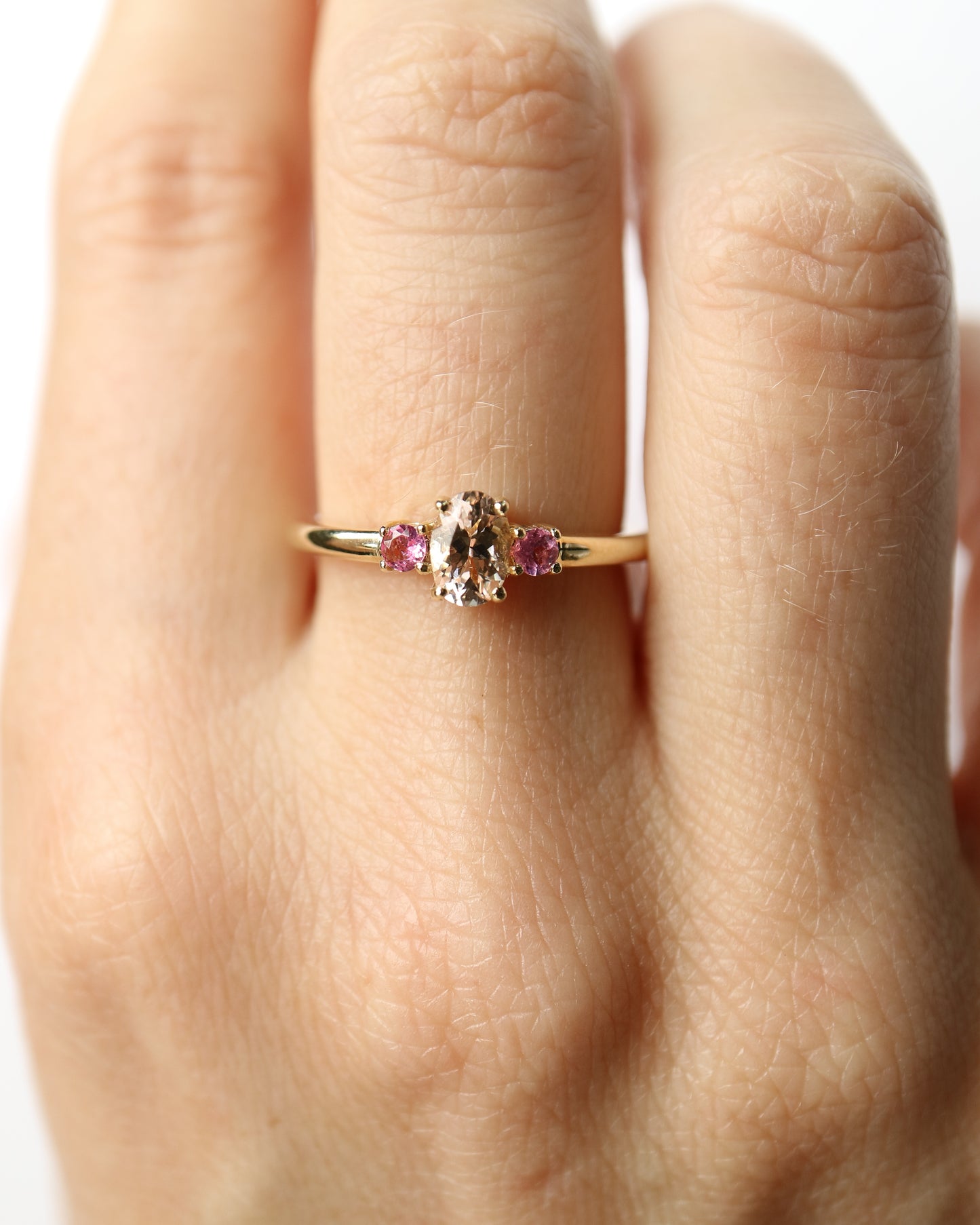 9ct gold Morganite and pink tourmaline Ballerina Ring