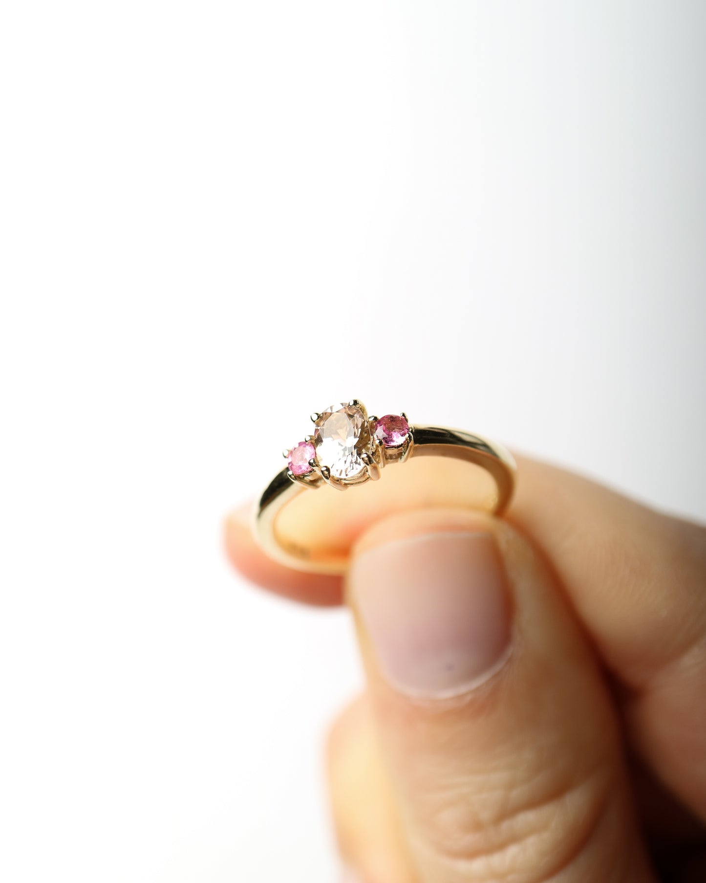 9ct gold Morganite and pink tourmaline Ballerina Ring