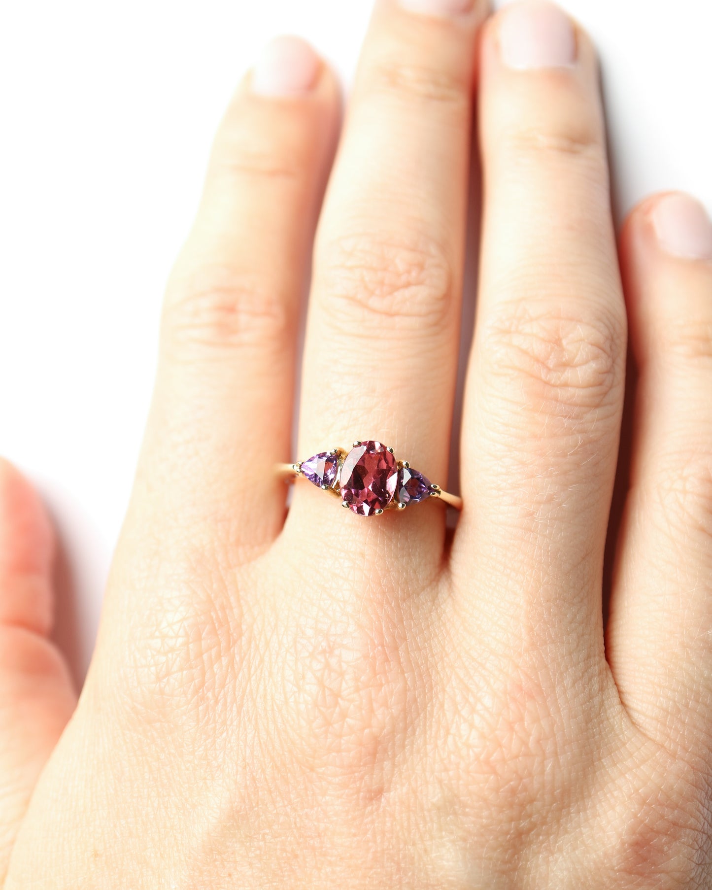9ct gold Pink Tourmaline and Amethyst Duchess Ring