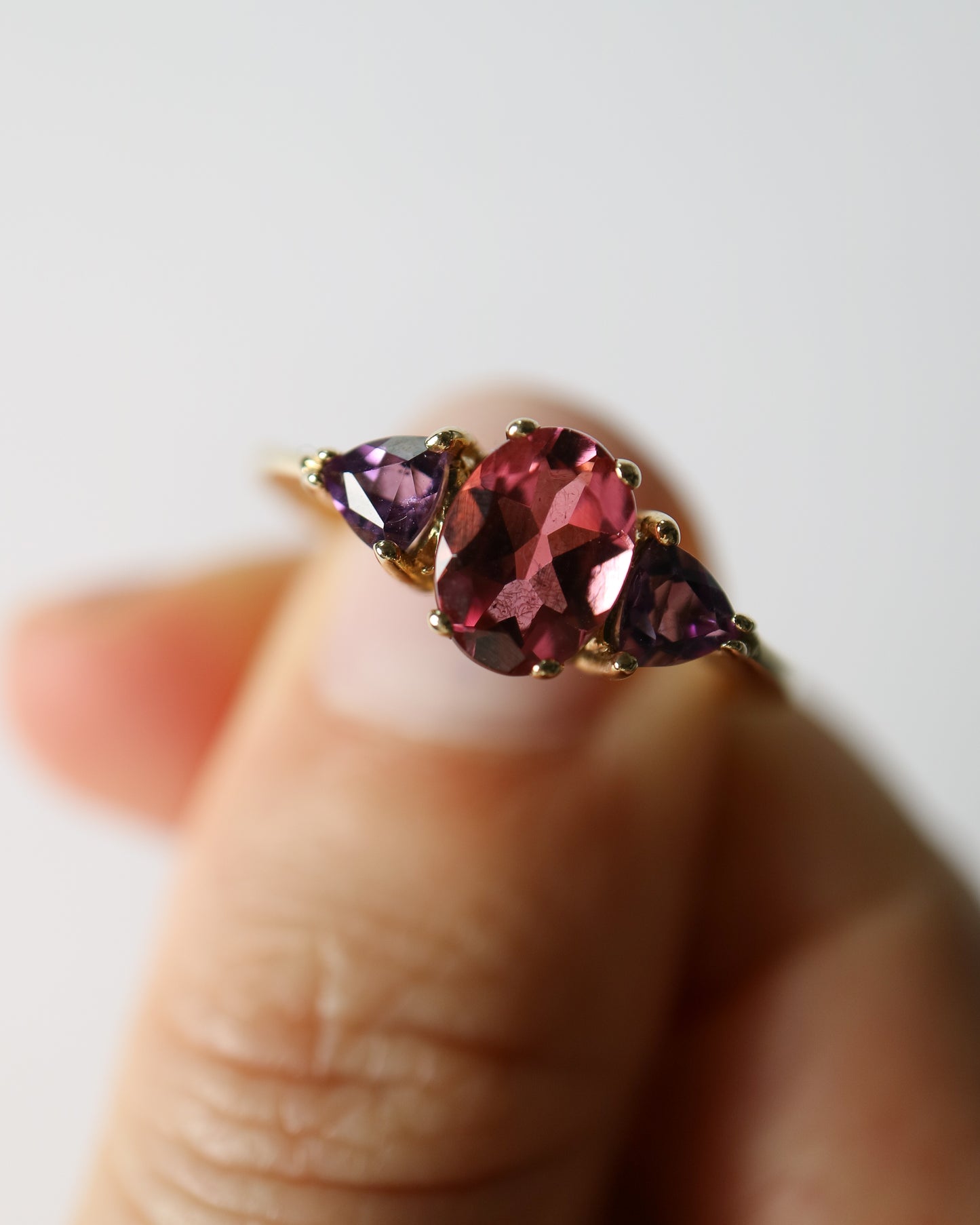 9ct gold Pink Tourmaline and Amethyst Duchess Ring