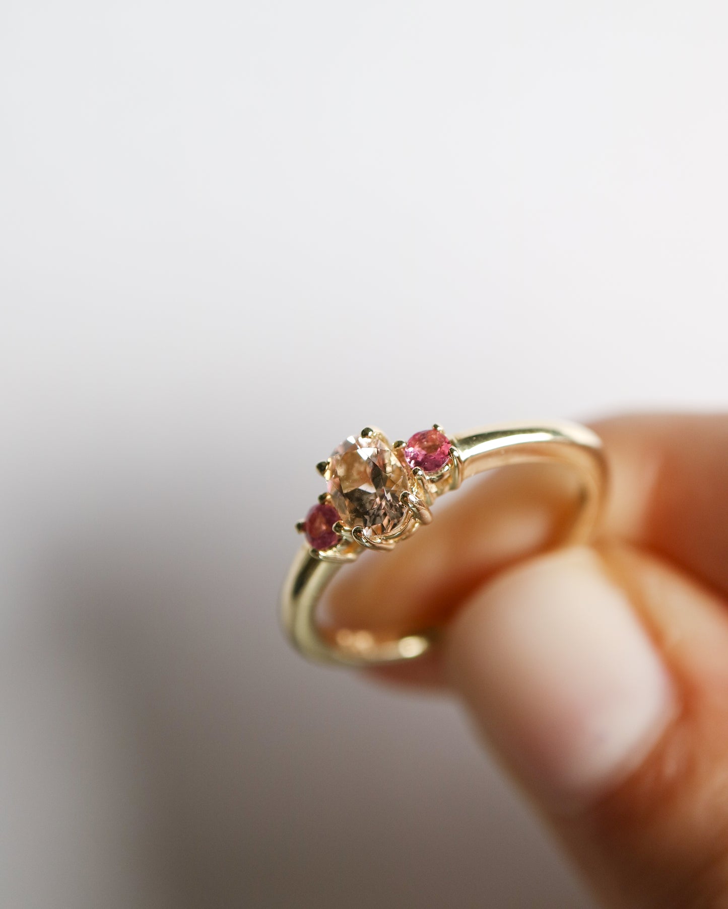 9ct gold Morganite and pink tourmaline Ballerina Ring
