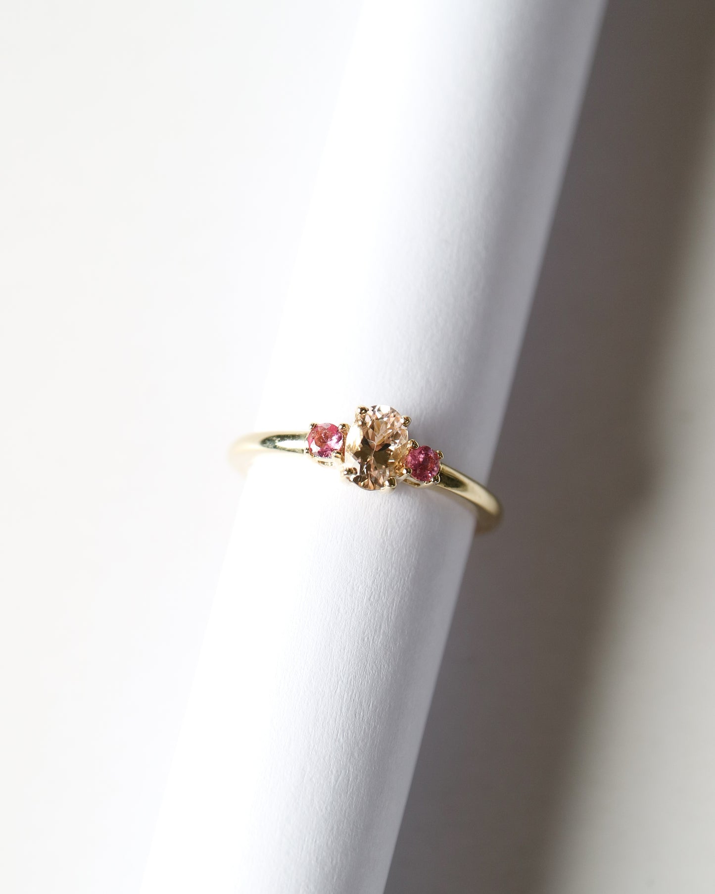 9ct gold Morganite and pink tourmaline Ballerina Ring