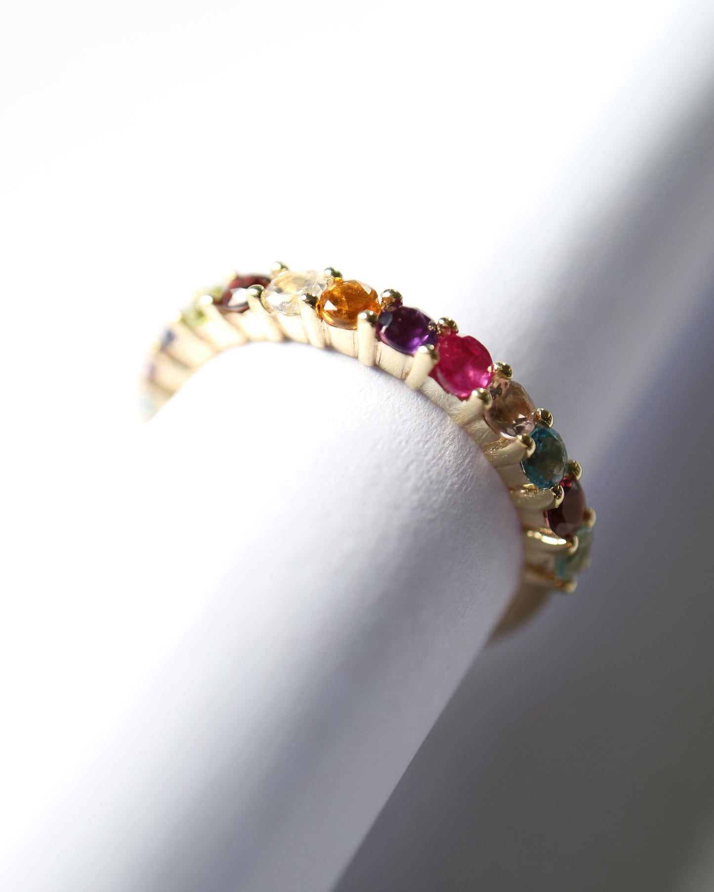9ct gold multi coloured gemstone half eternity ring