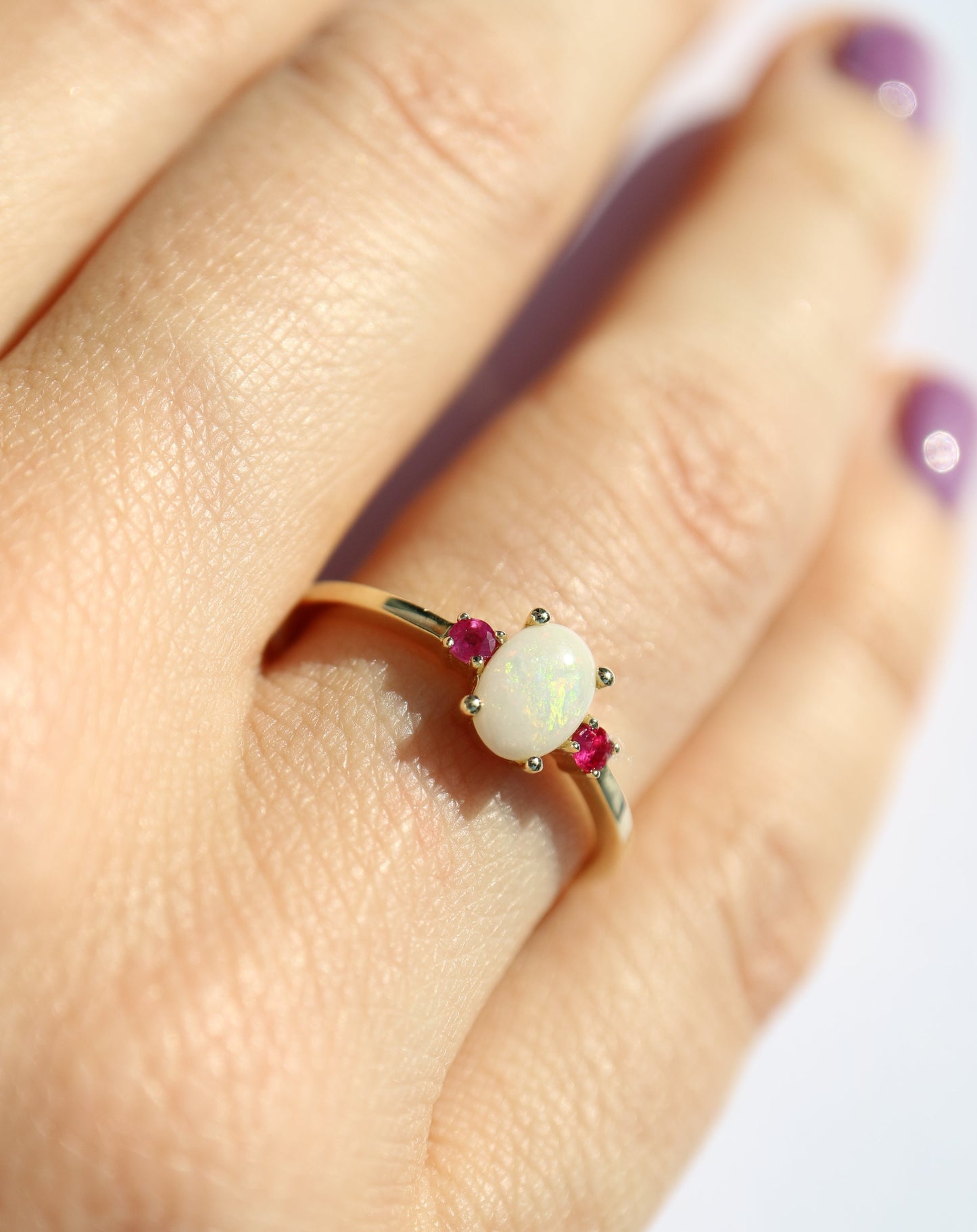 Opal and Ruby ring in 9ct gold