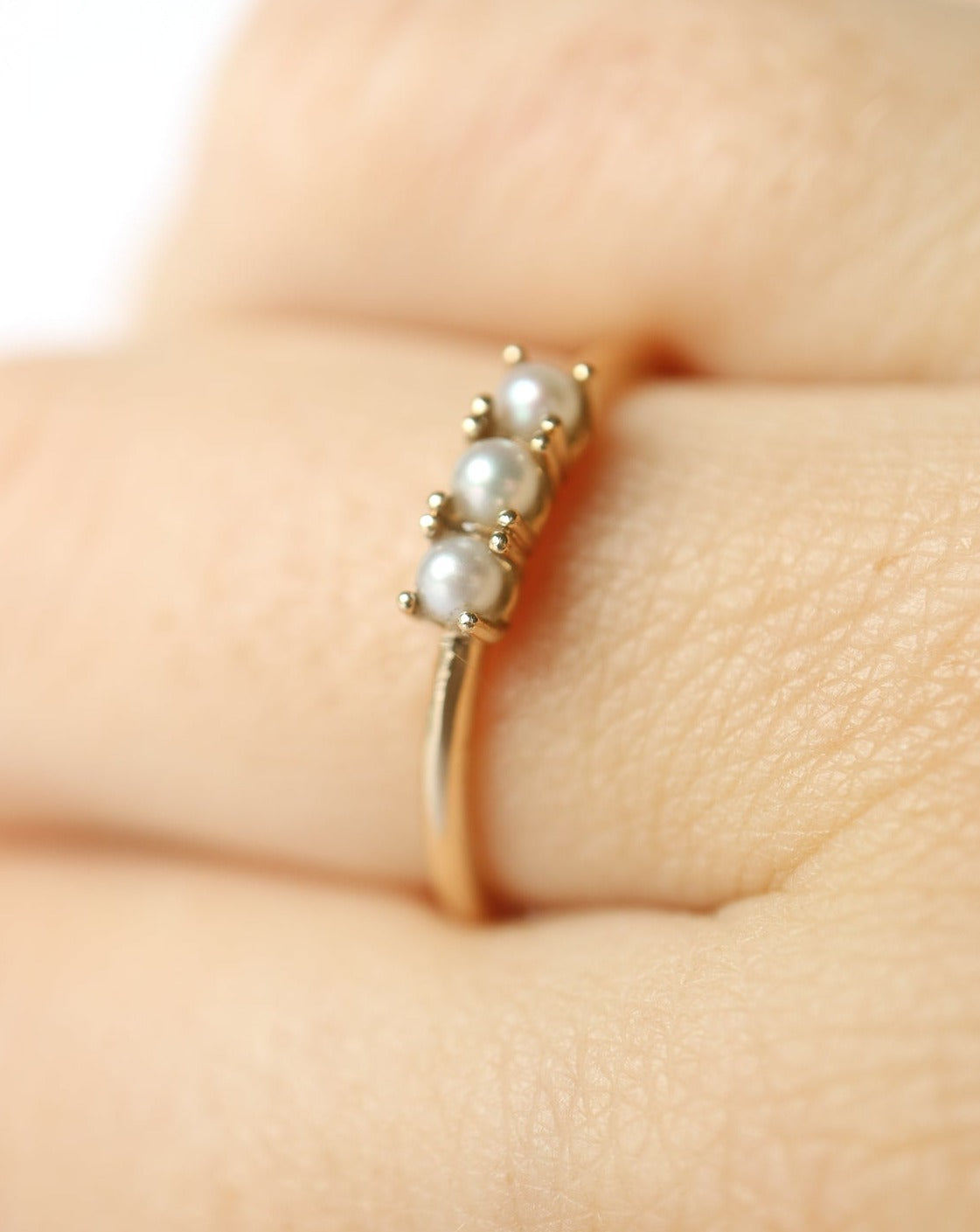 9ct gold Pearl Trinity Ring from Biophilia Jewellery
