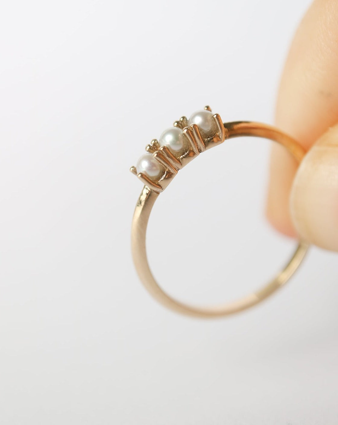 9ct gold Pearl Trinity Ring from Biophilia Jewellery