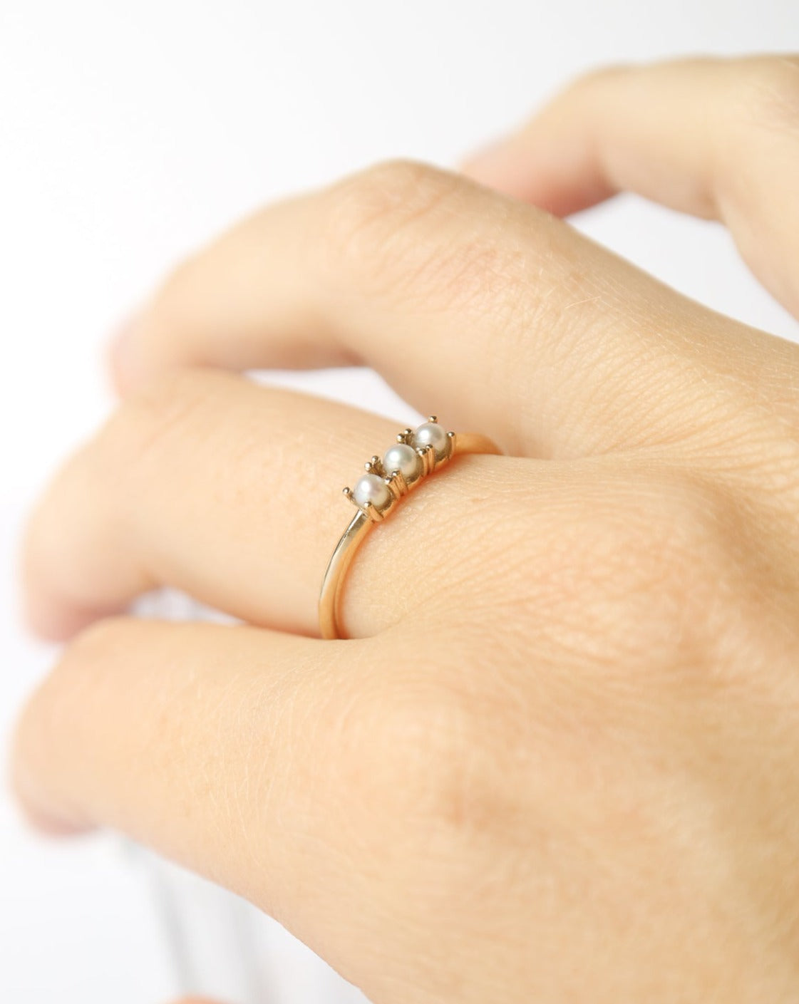 9ct gold Pearl Trinity Ring from Biophilia Jewellery