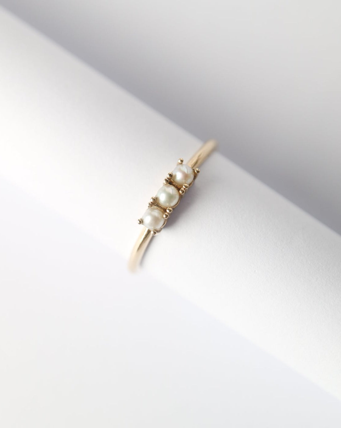 9ct gold Pearl Trinity Ring from Biophilia Jewellery