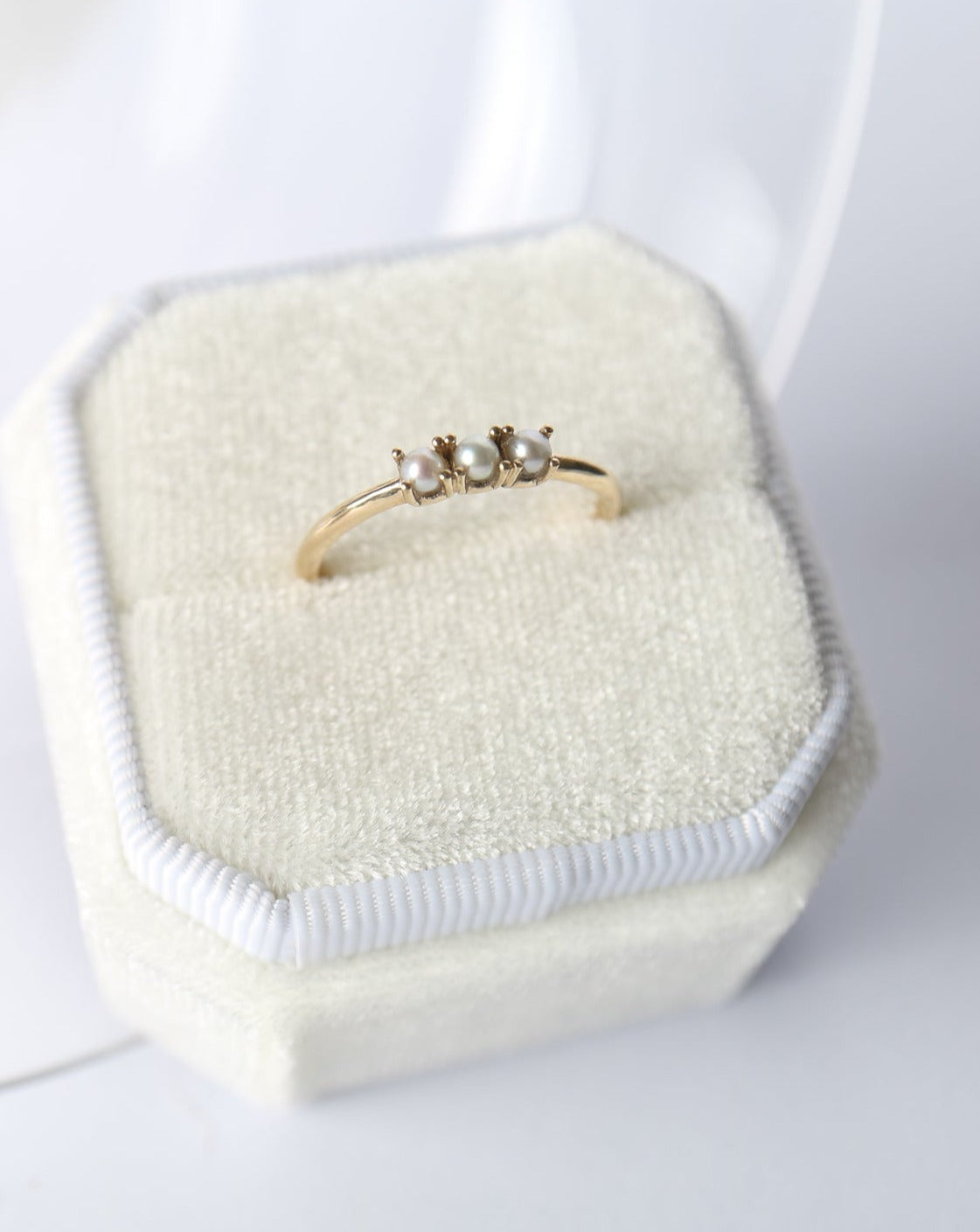 9ct gold Pearl Trinity Ring from Biophilia Jewellery