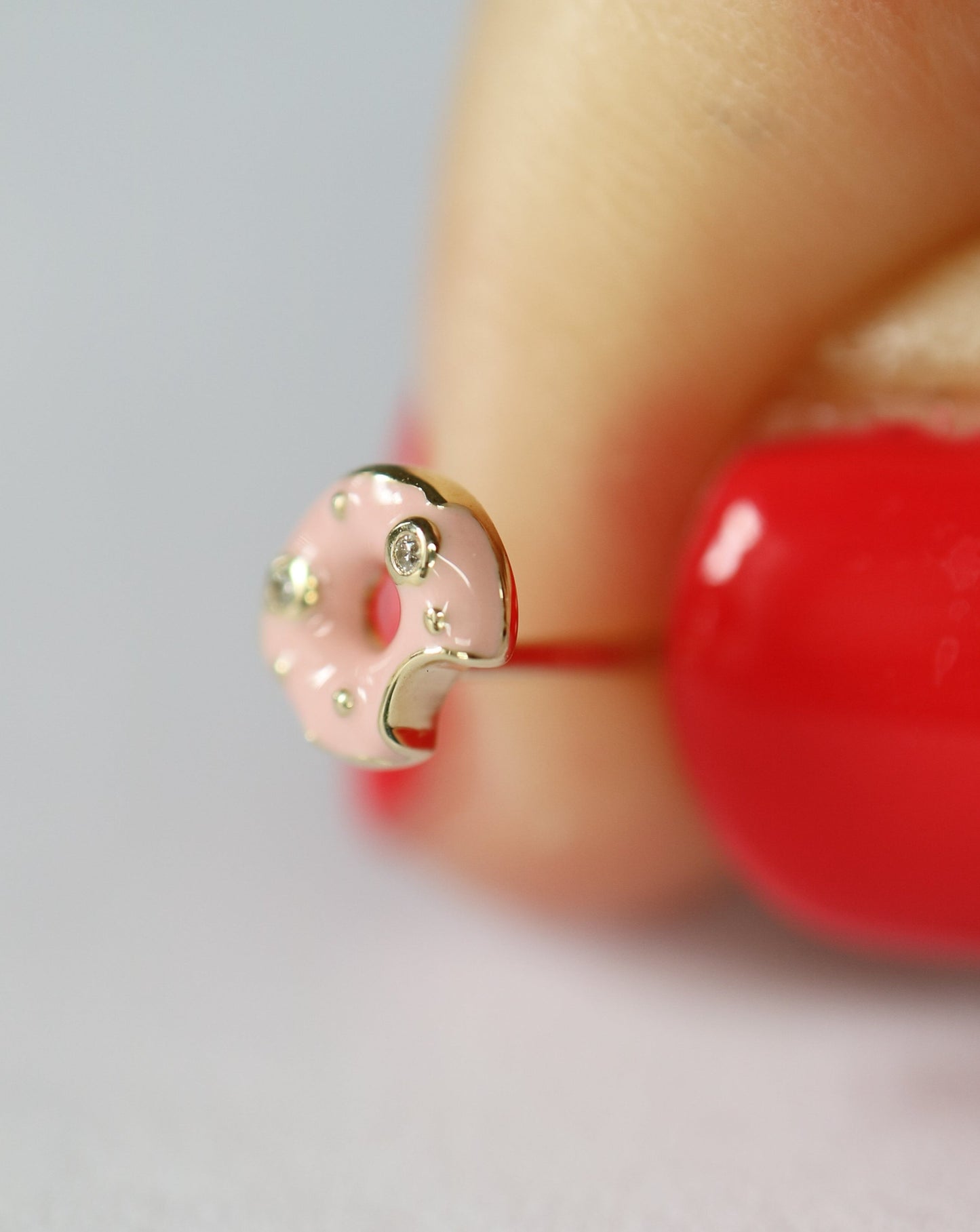 9kt gold and diamond enamel glazed donut stud earrings