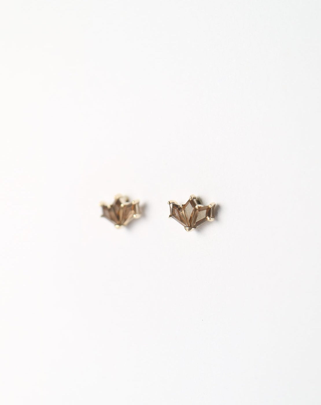 9kt gold Smokey Quartz Art Deco Stud Earrings