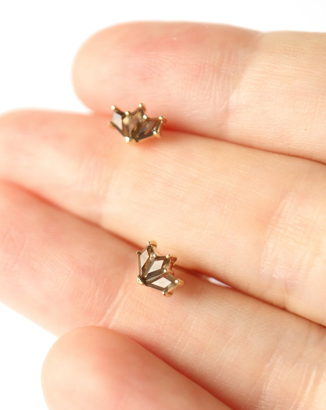 9kt gold Smokey Quartz Art Deco Stud Earrings