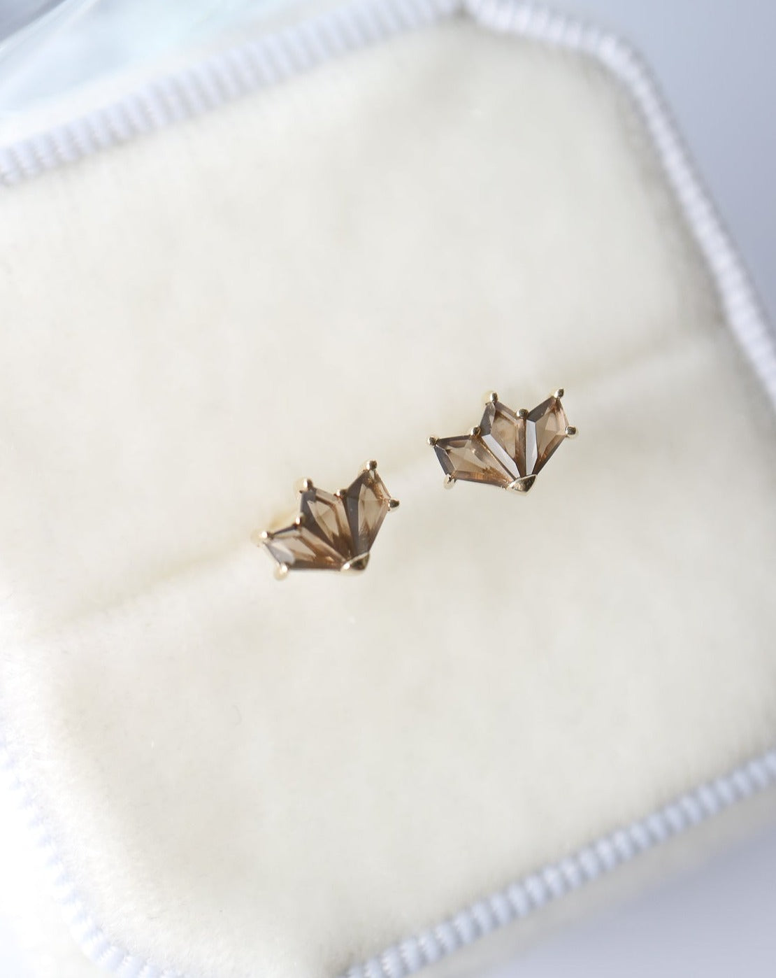 9kt gold Smokey Quartz Art Deco Stud Earrings