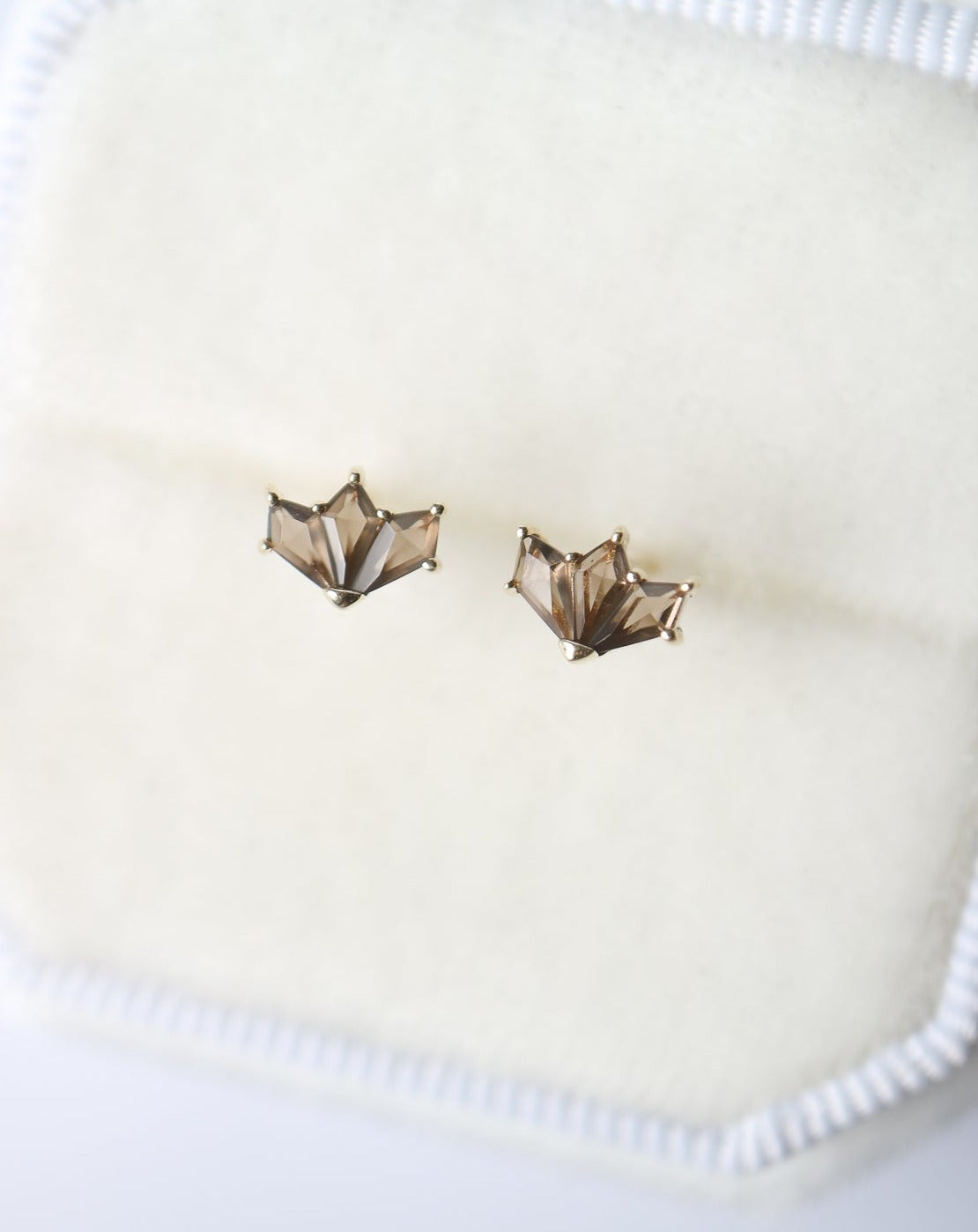 9kt gold Smokey Quartz Art Deco Stud Earrings