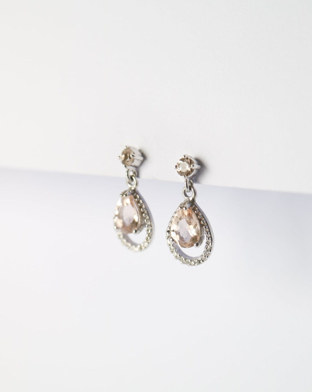 9kt white gold Morganite and Diamond Drop Earrings Bridal by Collective & Co Jewellery South Africa