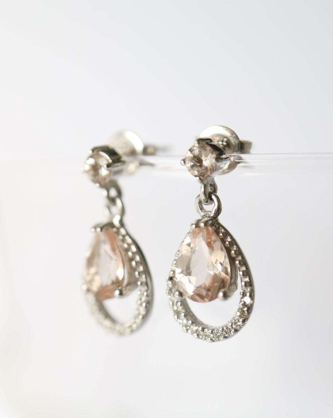 9kt white gold Morganite and Diamond Drop Earrings Bridal by Collective & Co Jewellery South Africa