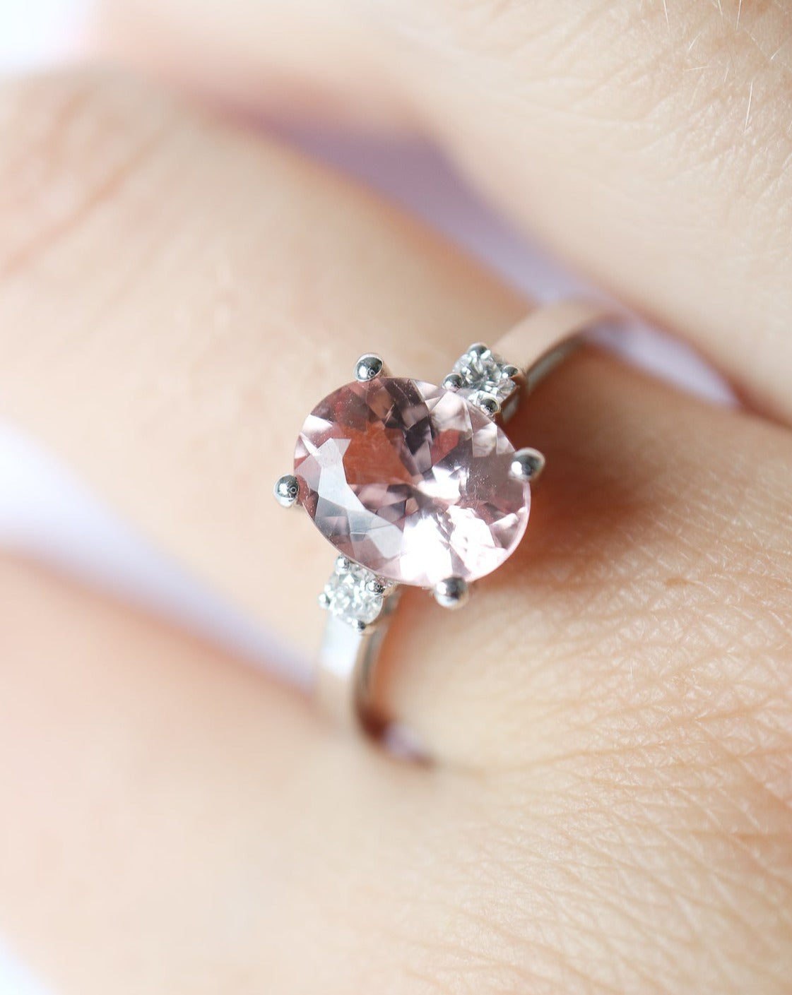 9kt white gold Oval Pink Morganite and Diamond Engagement Ring by Collective & Co Jewellery