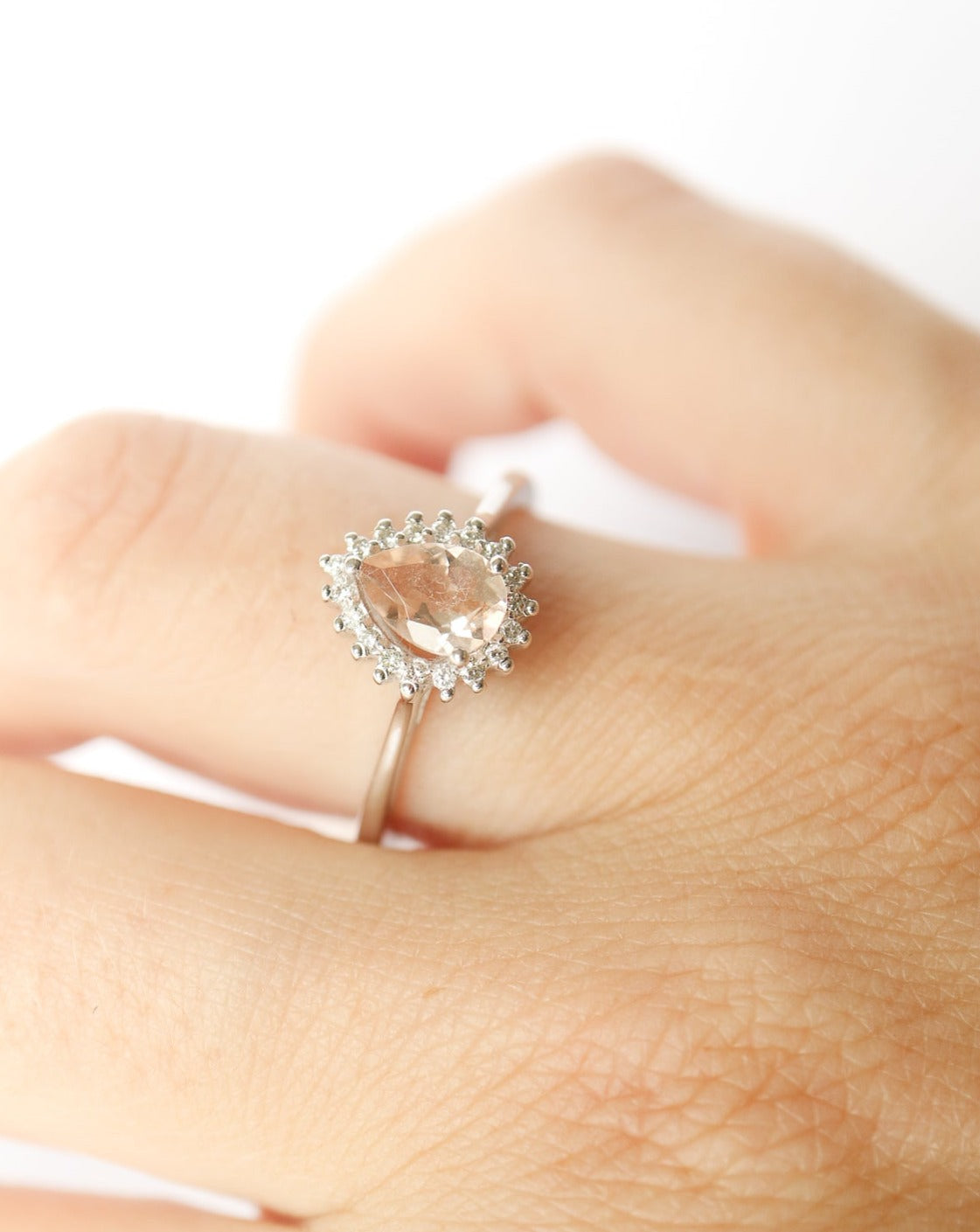 9kt white gold Pear Cut Pink Morganite and Diamond Engagement Ring by Collective & Co Jewellery