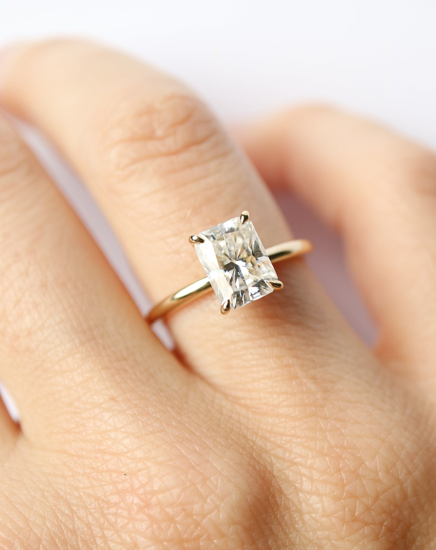 9kt gold Radiant Solitaire Engagement Ring with 2ct moissanite