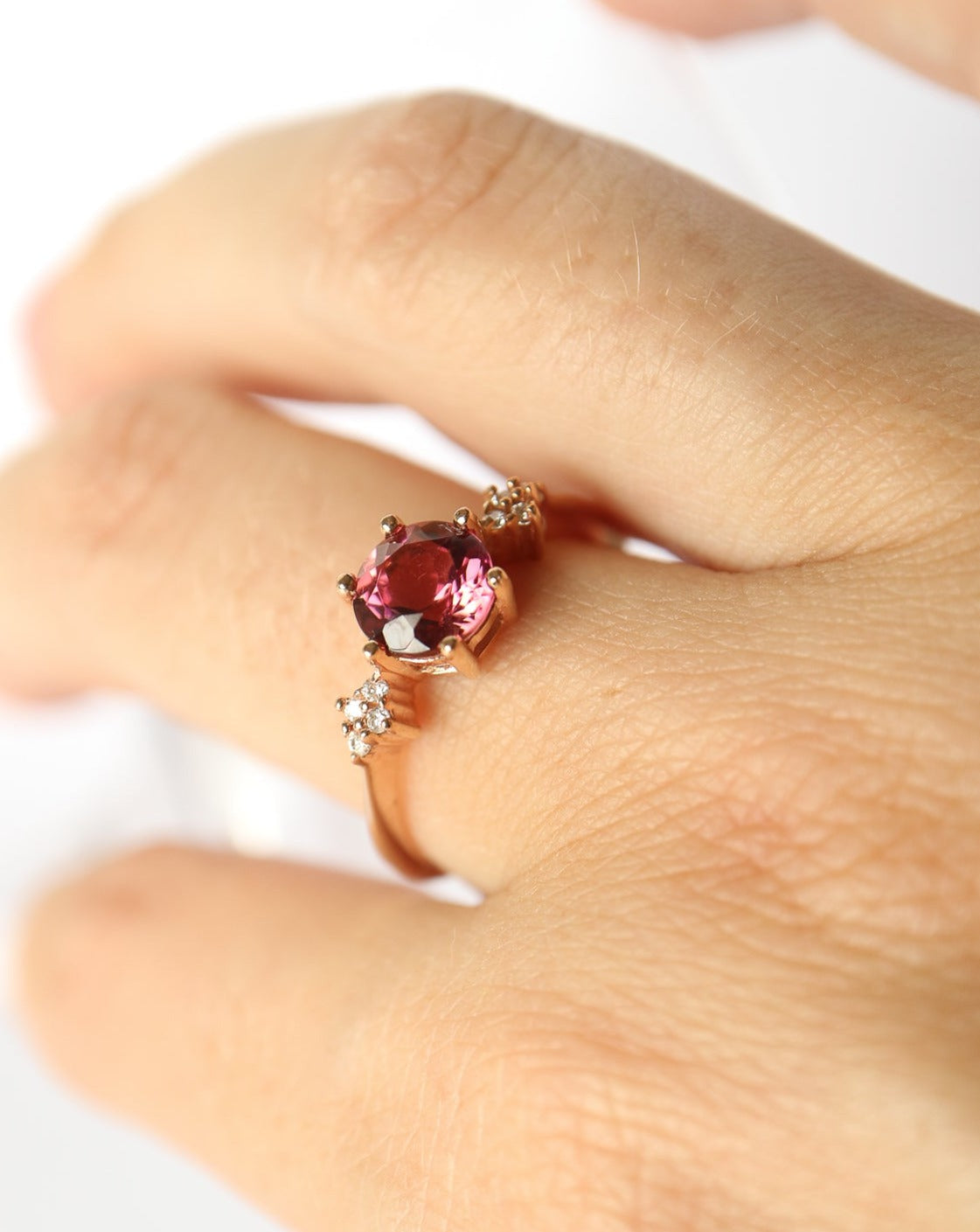 9kt rose gold engagement ring with pink tourmaline
