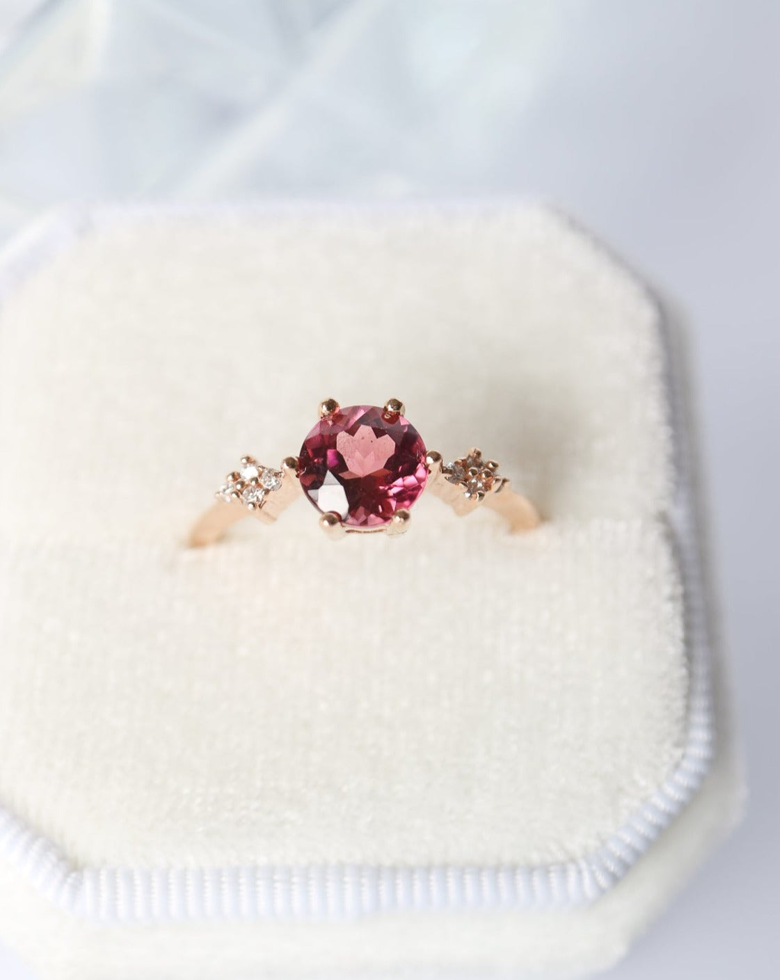 9kt rose gold engagement ring with pink tourmaline