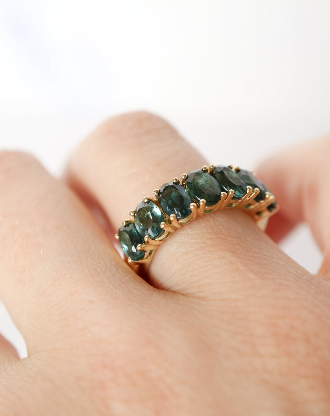 9kt gold ring with London Blue Topaz Half Eternity Band