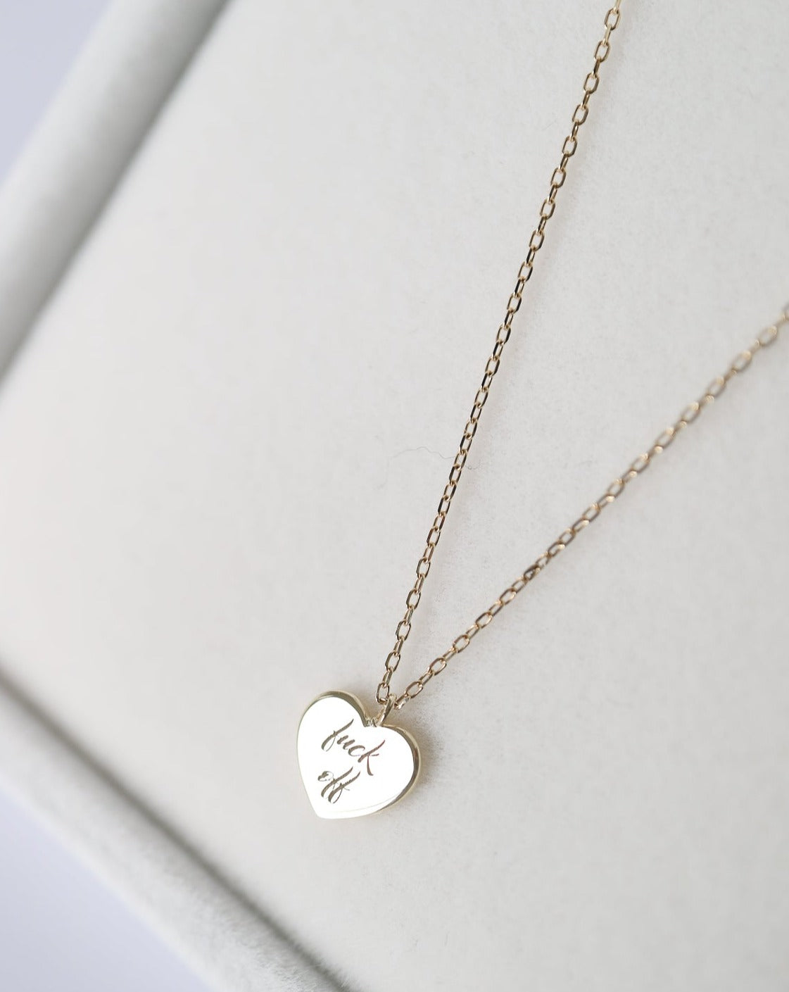 9kt gold Heart Pendant with "fuck off" engraved