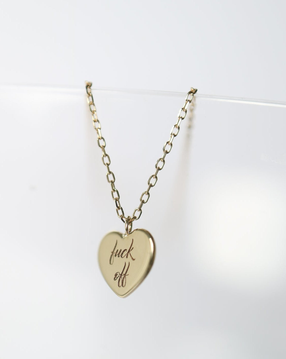 9kt gold Heart Pendant with "fuck off" engraved