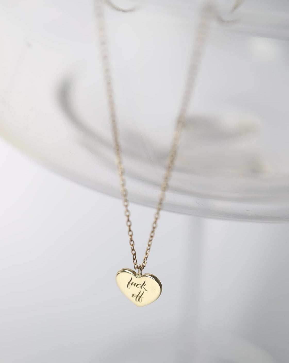 9kt gold Heart Pendant with "fuck off" engraved