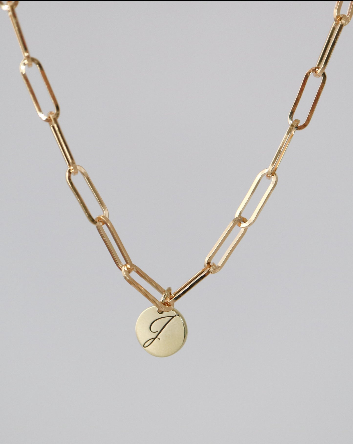 9ct gold Paperclip Bracelet with engraved initial disc