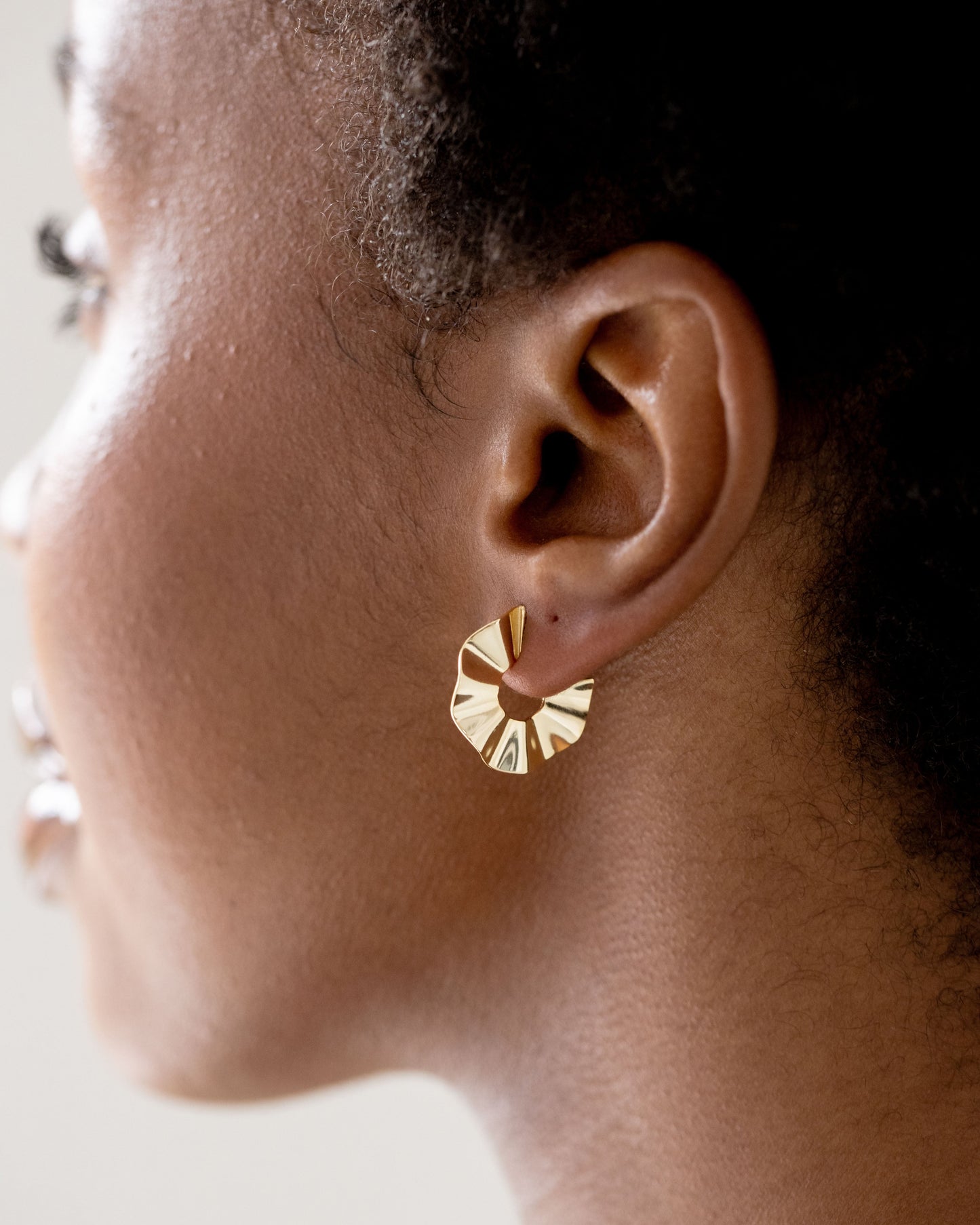 Gold Crinkle Cut Hoops Earrings
