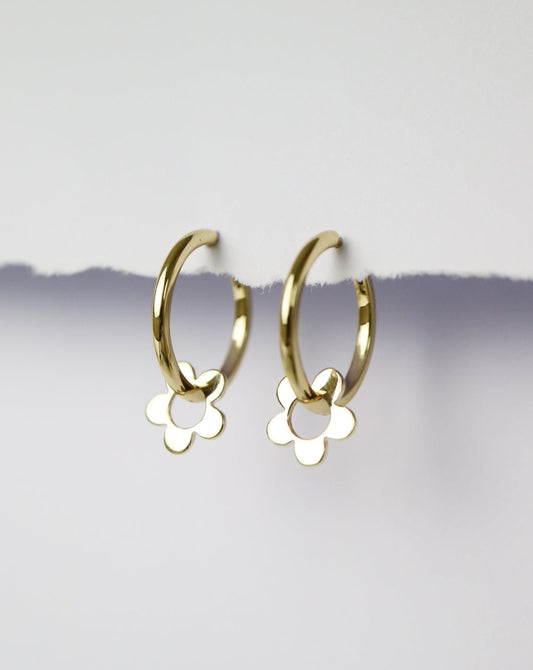 9ct gold hoops earrings with gold daisy flower charms