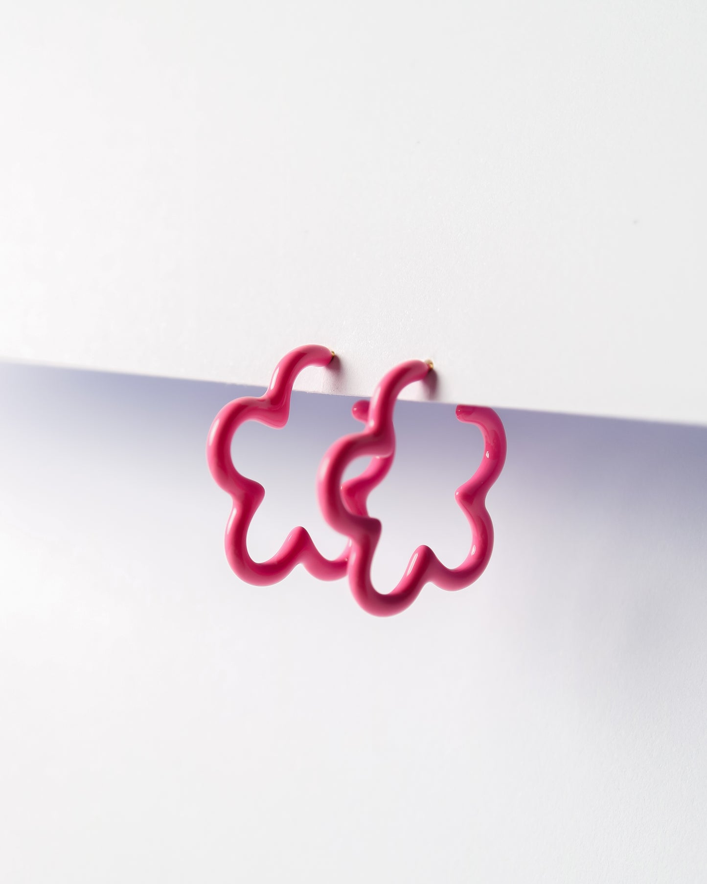 Flower Hoop earrings in hot pink