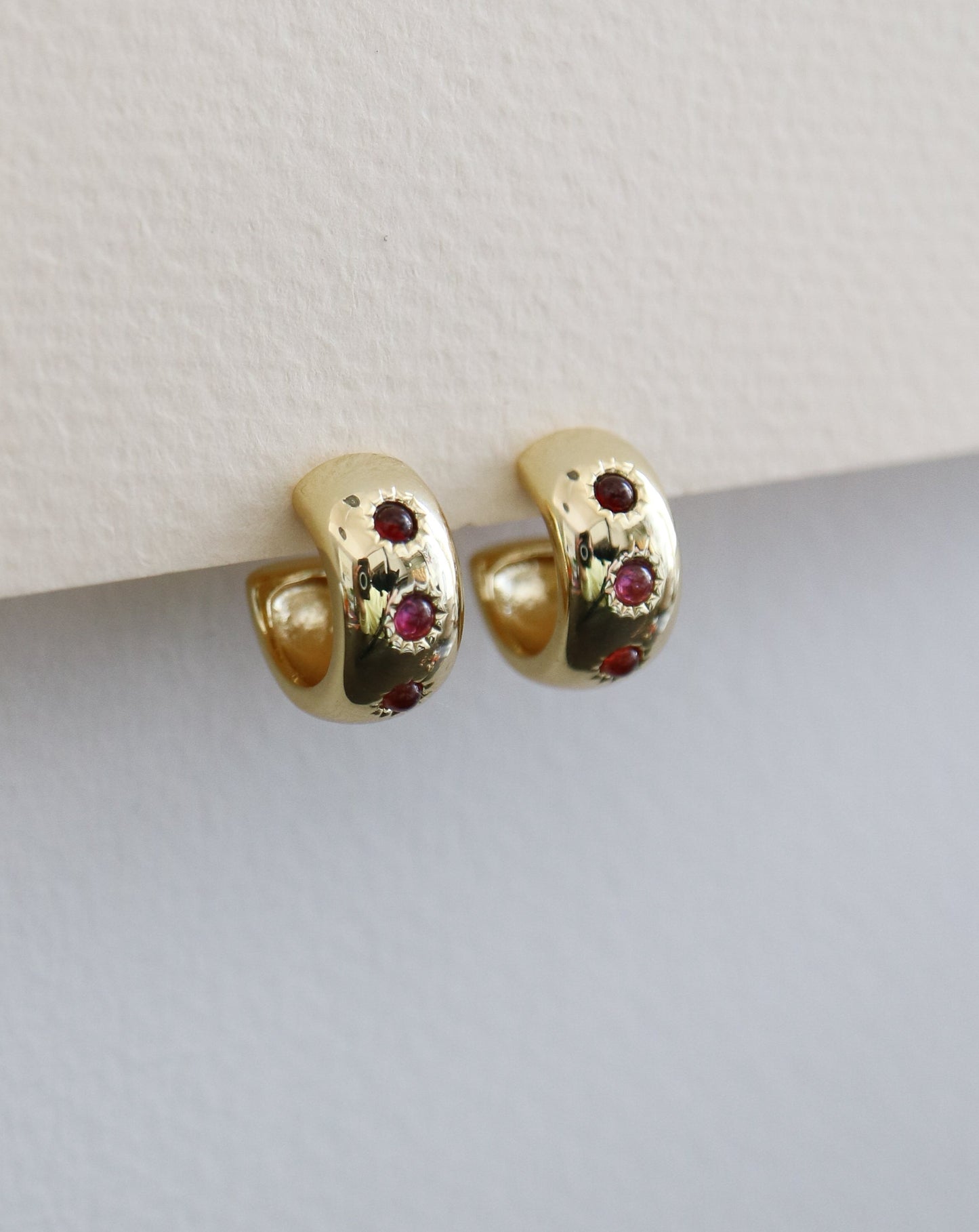 Garnet Huggies Earrings Hoops