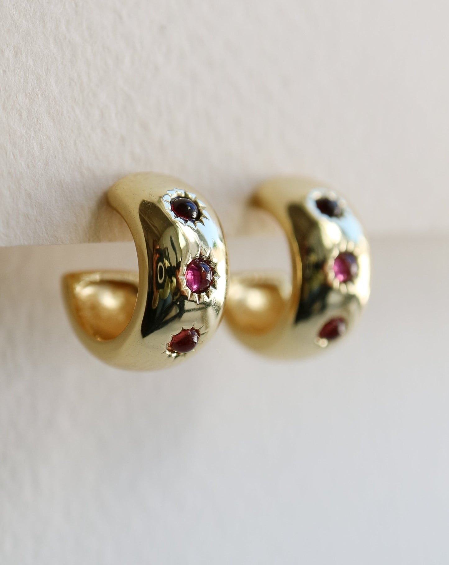Garnet Huggies Earrings Hoops